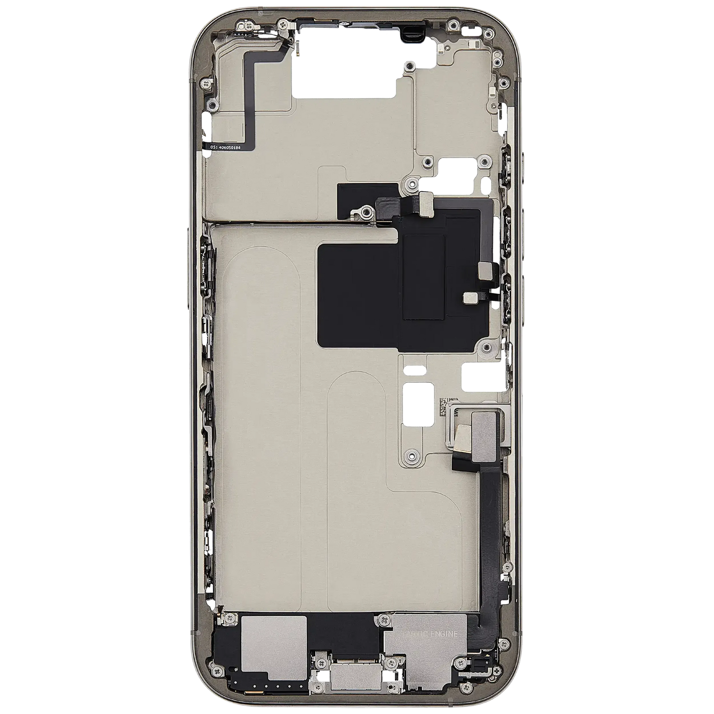 Mid-Frame Housing W/ Charging Port Flex & Small Parts For iPhone 16 Pro (EU / Global Version) (Used OEM Pull: Grade A) (Natural Titanium)