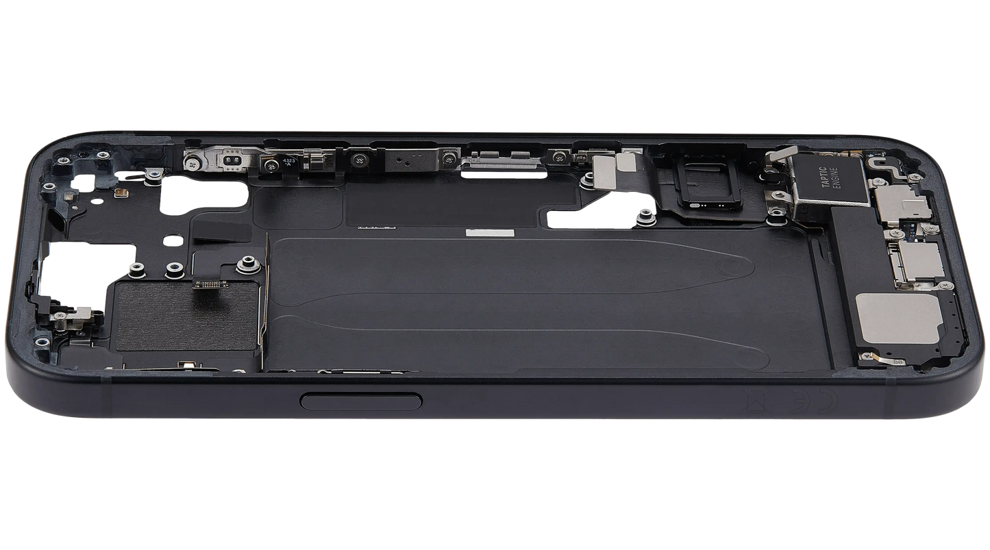 Mid-Frame Housing W/ Charging Port Flex & Small Parts For iPhone 15 (EU / Global Version) (Pull) (Black)