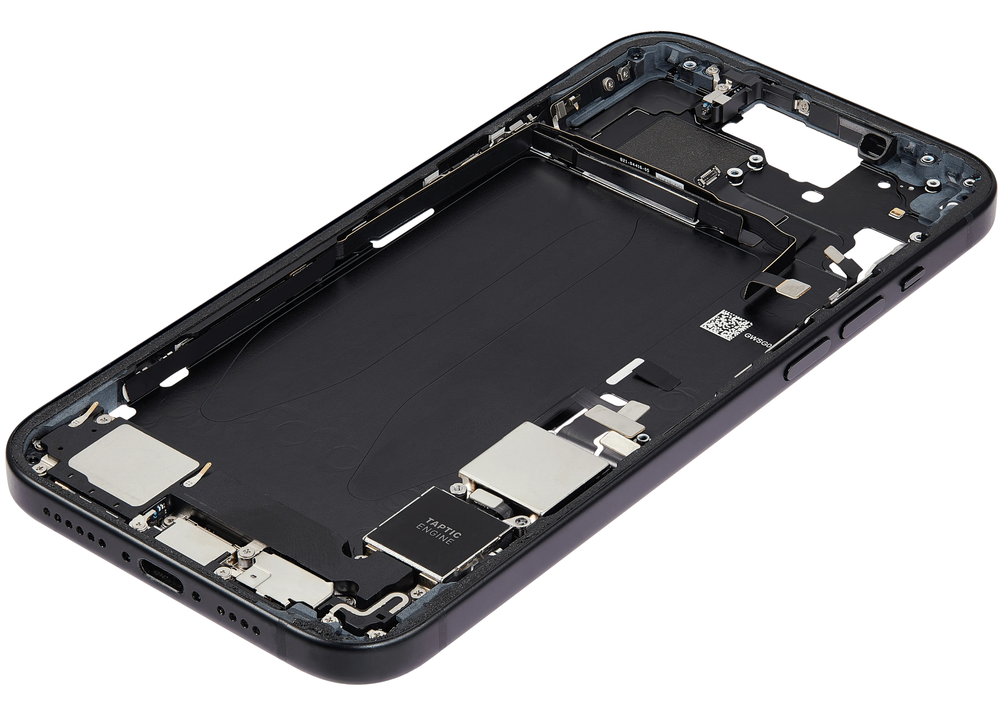Mid-Frame Housing W/ Charging Port Flex & Small Parts For iPhone 15 Plus (US Version) (Pull) (Black)