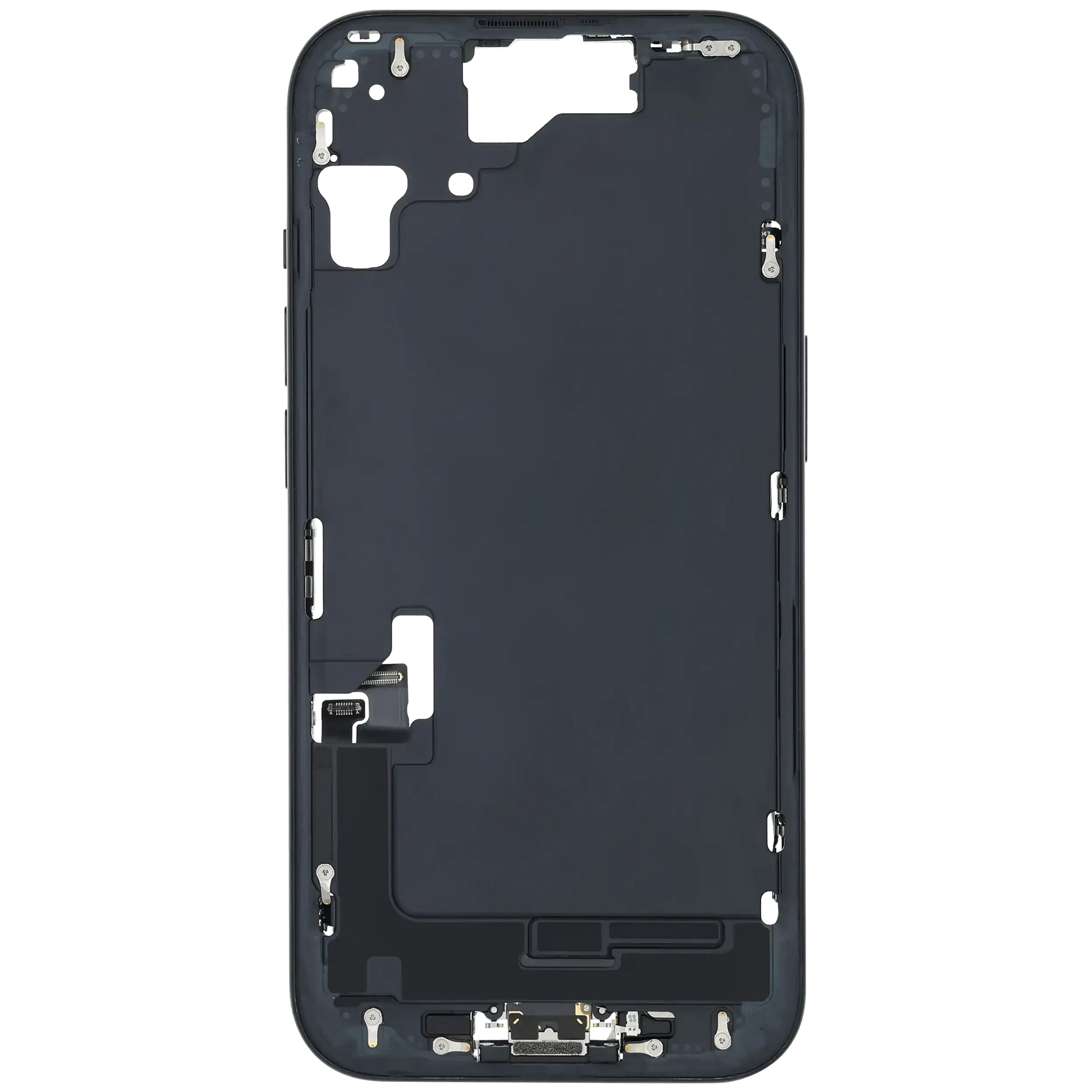 Mid-Frame Housing W/ Charging Port Flex & Small Parts For iPhone 15 (US Version) (Pull) (Black)