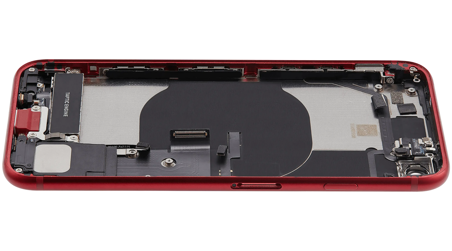 Back Housing W/ Charging Port Flex and Small Components Pre-Installed For iPhone SE (2022) (Used OEM) (Pull) (Red)
