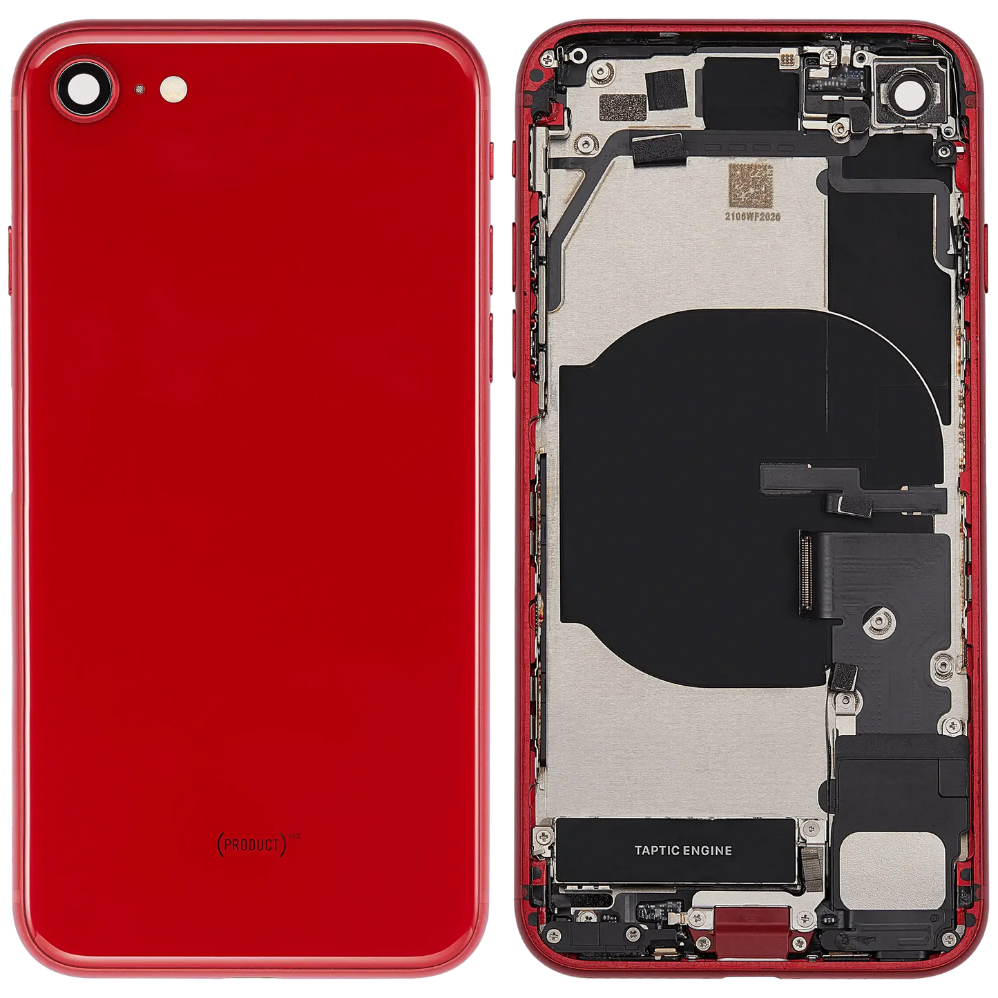 Back Housing W/ Charging Port Flex and Small Components Pre-Installed For iPhone SE (2022) (Used OEM) (Pull) (Red)