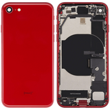 Back Housing W/ Charging Port Flex and Small Components Pre-Installed For iPhone SE (2022) (Used OEM) (Pull) (Red)