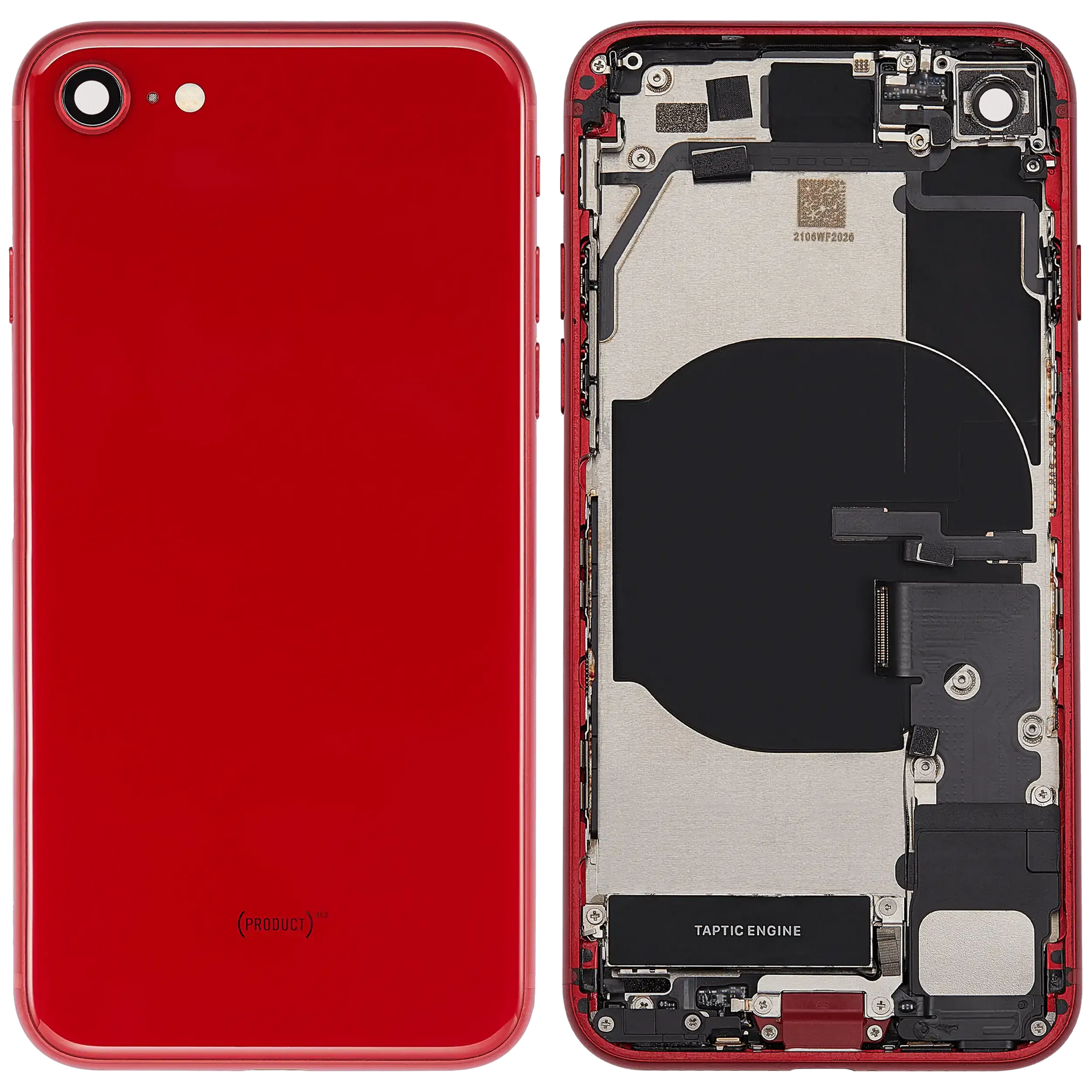 Back Housing W/ Charging Port Flex and Small Components Pre-Installed For iPhone SE (2022) (Used OEM) (Pull) (Red)