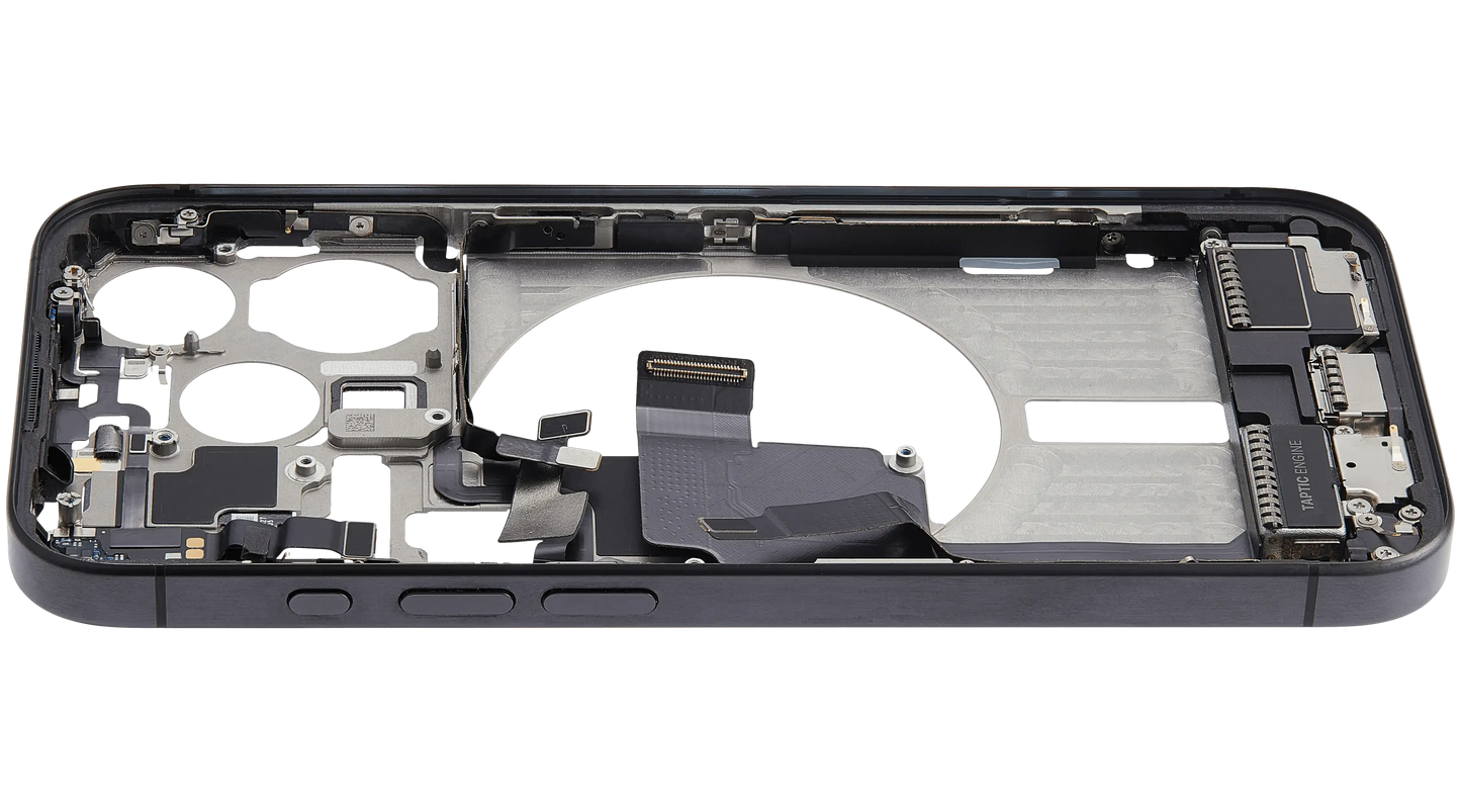Mid-Frame Housing W/ Charging Port Flex & Small Parts For iPhone 15 Pro (US Version) (Pull) (Black Titanium)