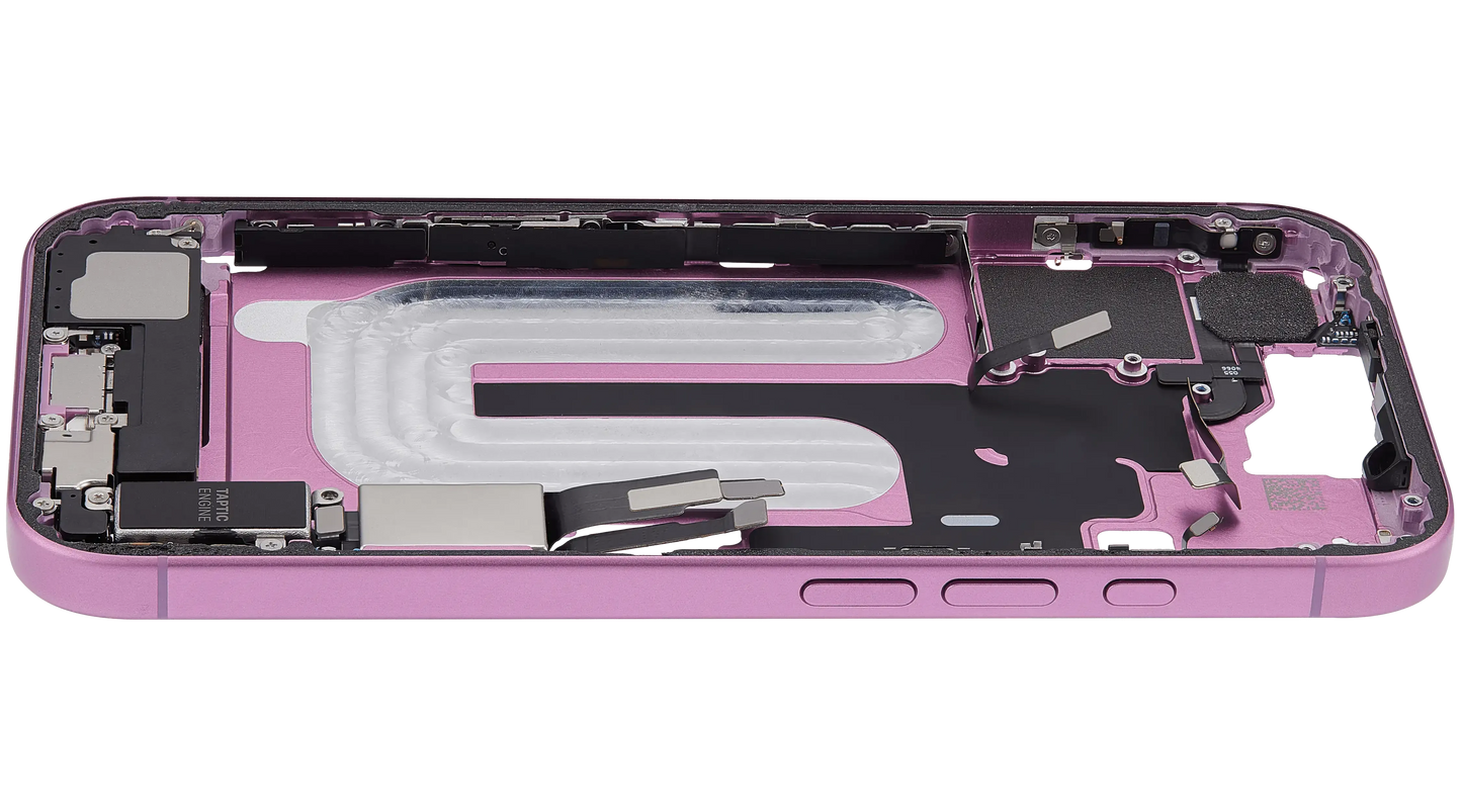 Mid-Frame Housing W/ Charging Port Flex & Small Parts For iPhone 16 (US Version) (Pull) (Pink)