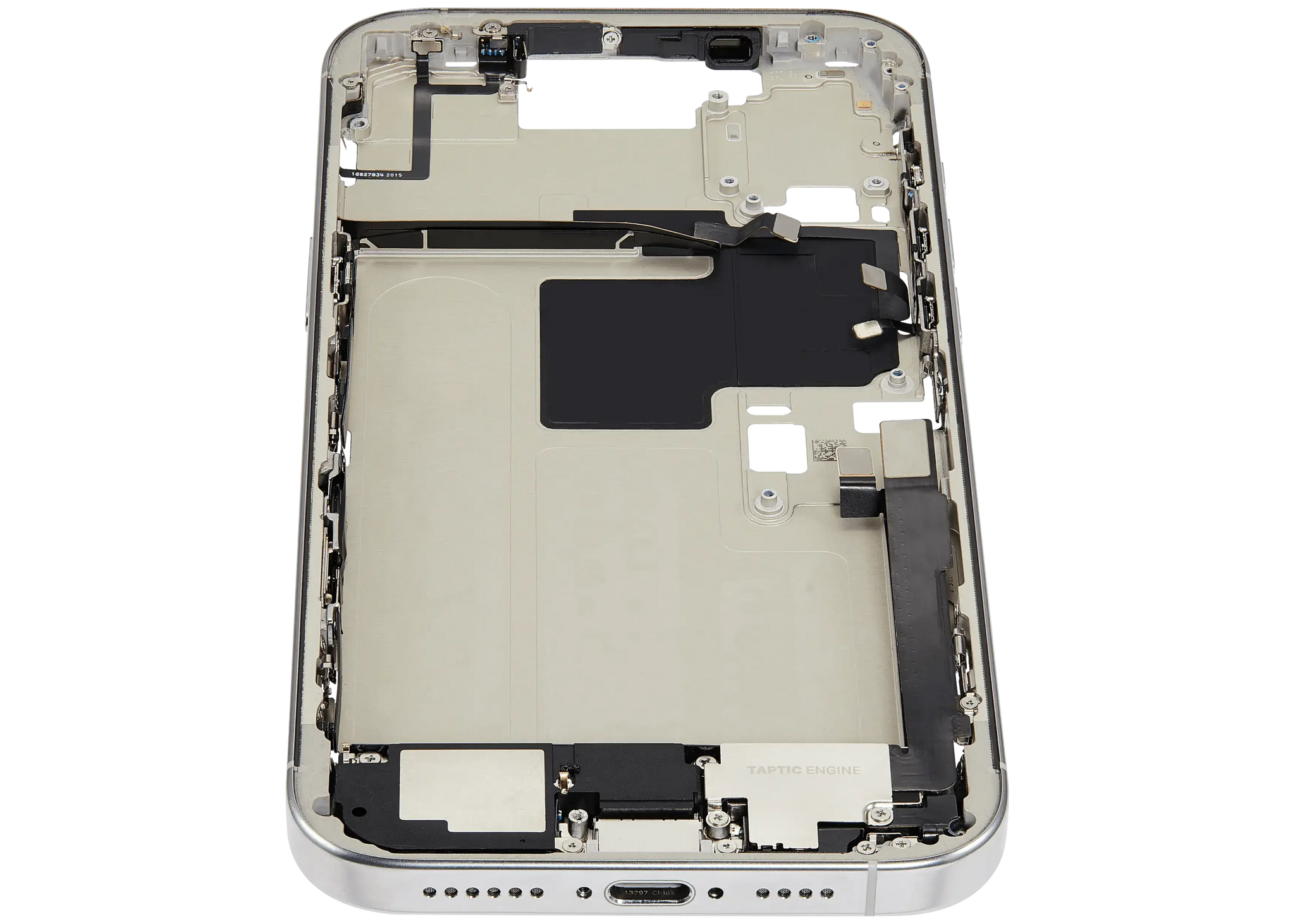 Mid-Frame Housing W/ Charging Port Flex & Small Parts For iPhone 16 Pro Max (EU / Global Version) (Used OEM Pull: Grade C) (White Titanium)