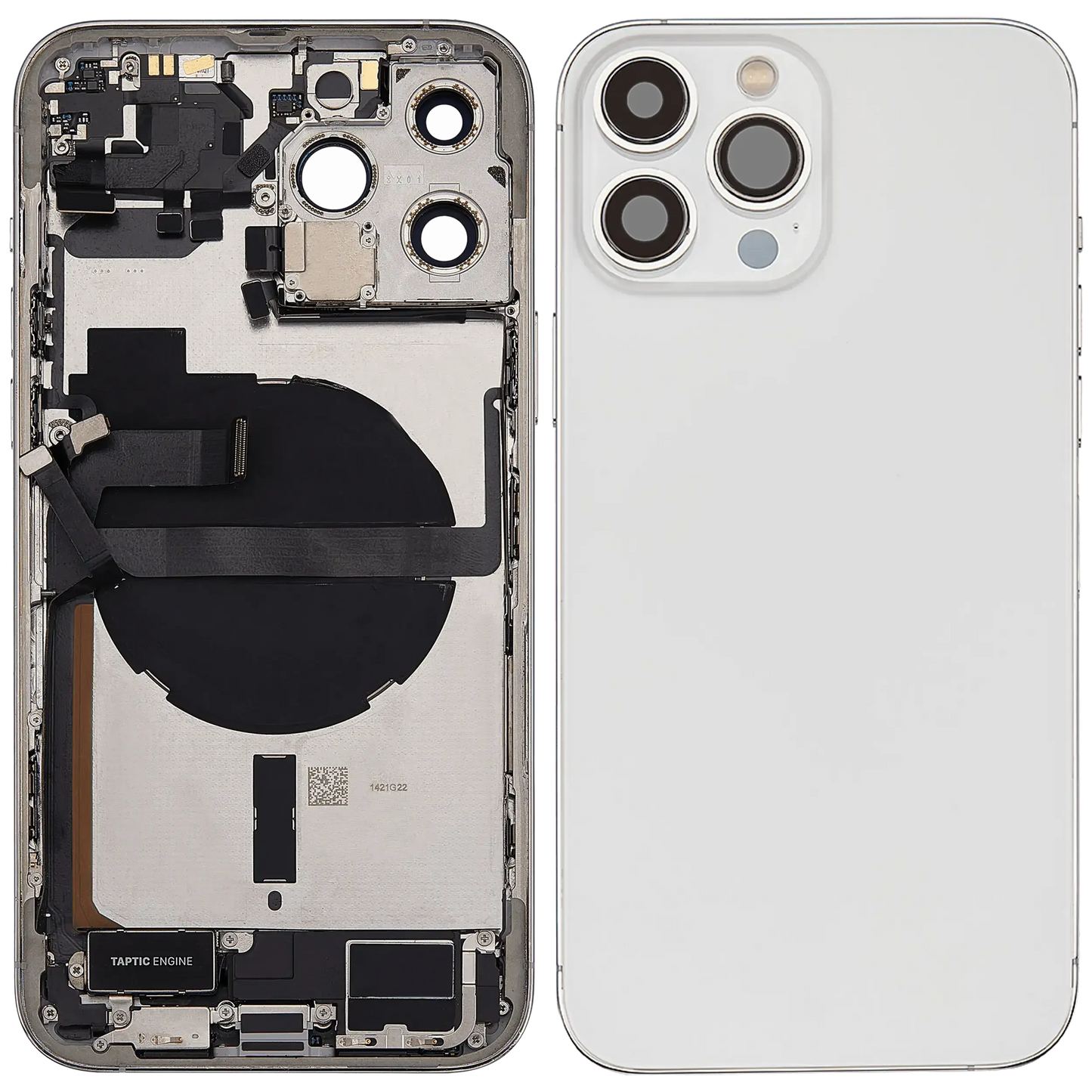 Back Housing W/ Charging Port Flex & Small Parts For iPhone 13 Pro Max (US Version) (Used OEM) (Pull) (Silver)