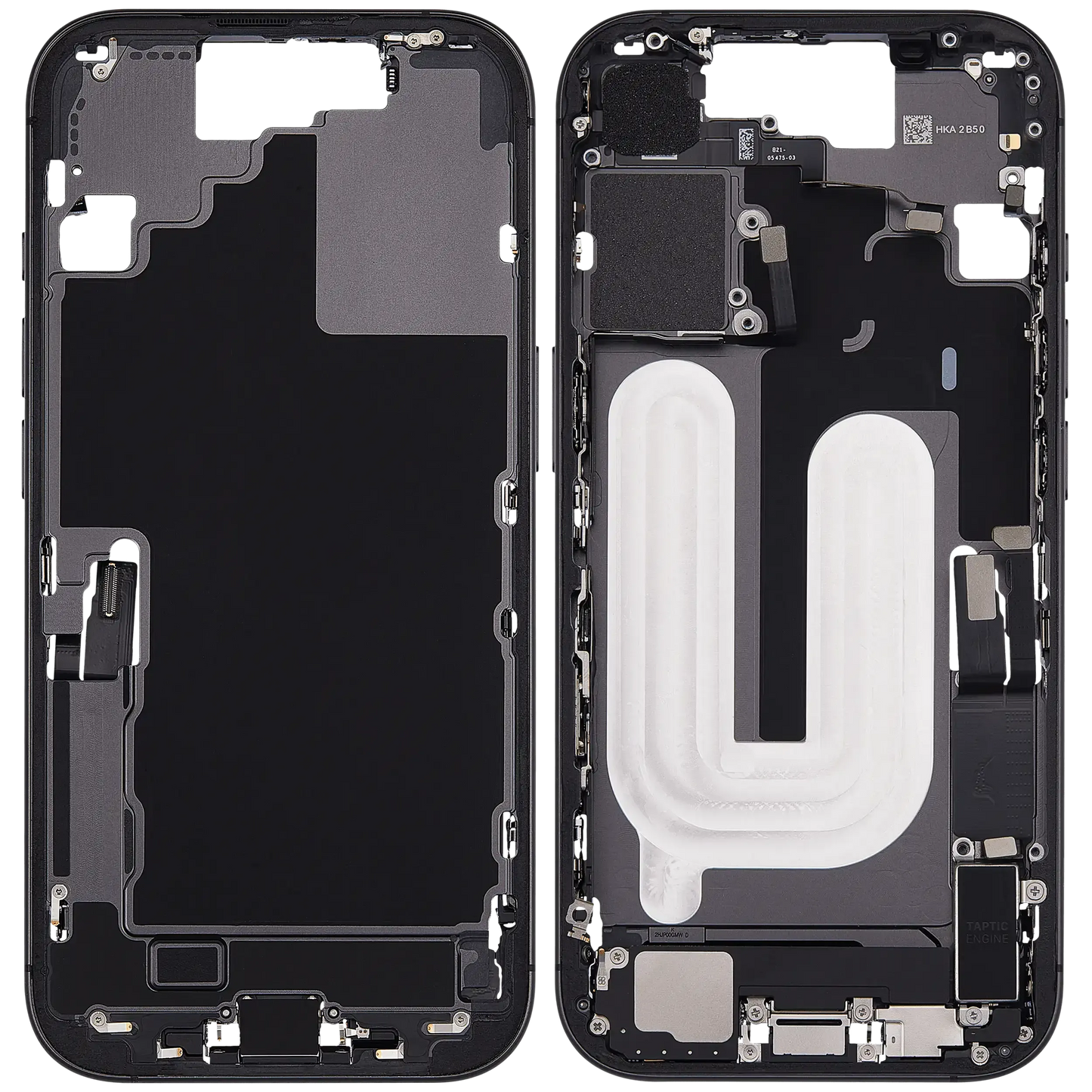 Mid-Frame Housing W/ Charging Port Flex & Small Parts For iPhone 17 (US Version) (Pull) (Black)
