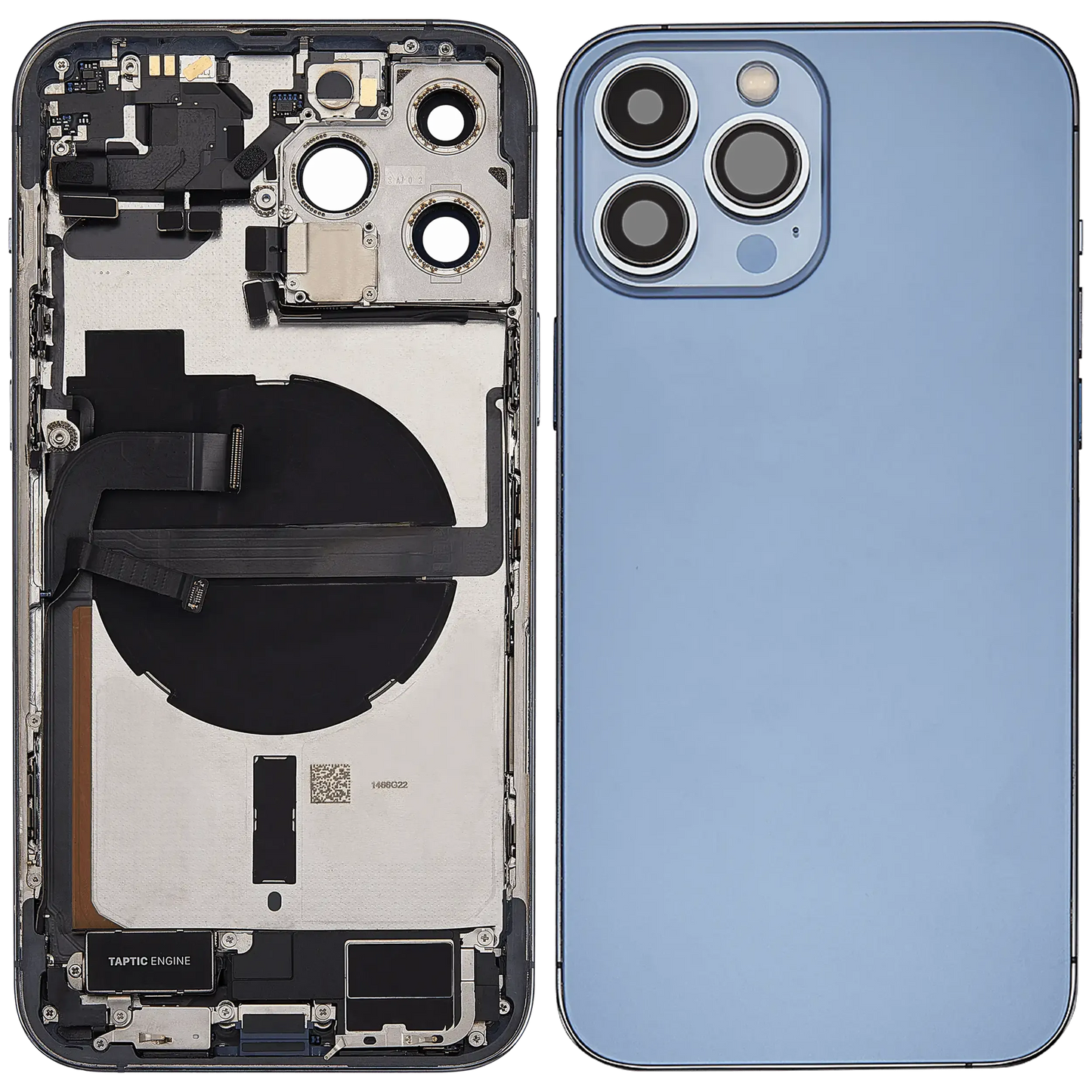 Back Housing W/ Charging Port Flex & Small Parts For iPhone 13 Pro Max (US Version) (Used OEM) (Pull) (Sierra Blue)