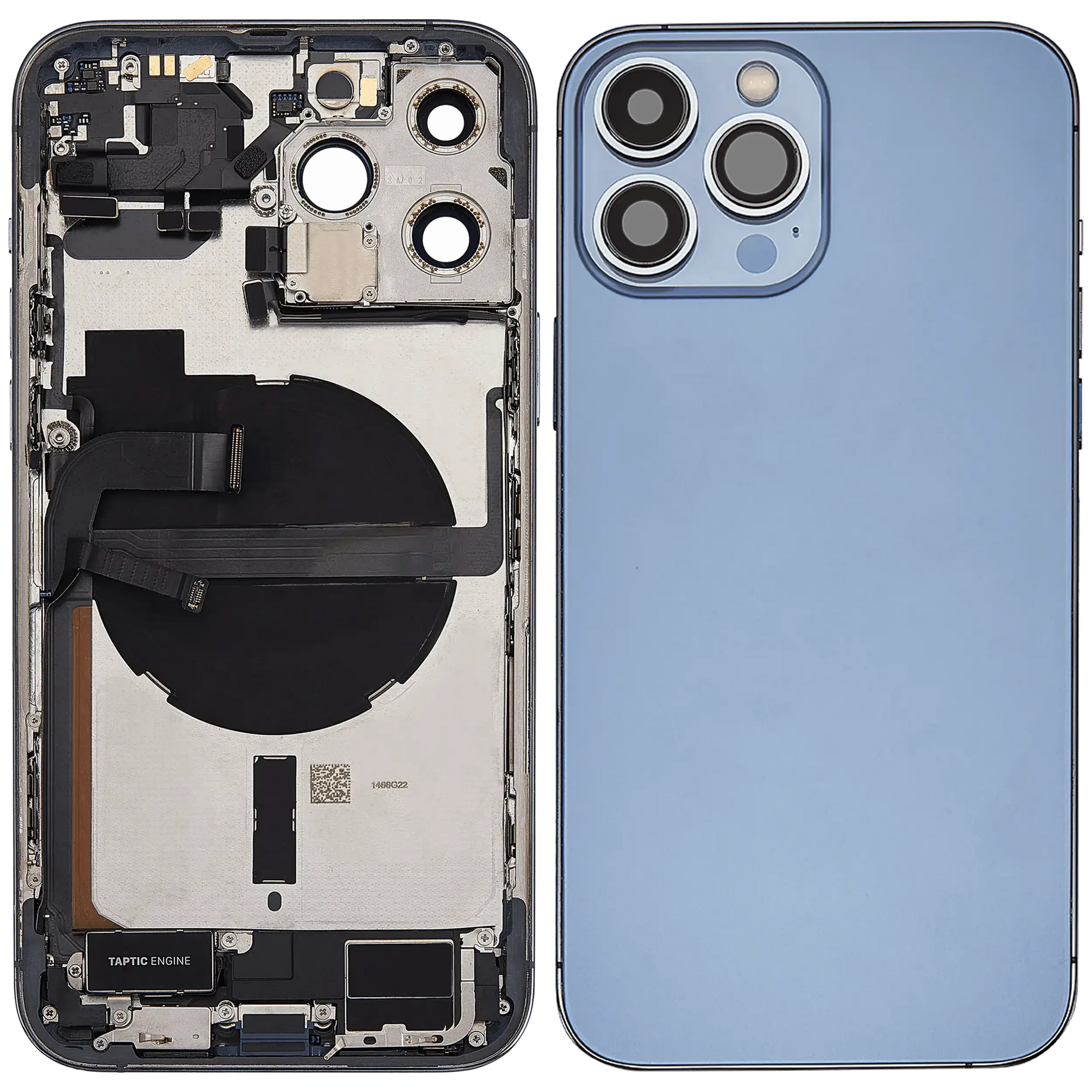 Back Housing W/ Charging Port Flex & Small Parts For iPhone 13 Pro Max (US Version) (Used OEM) (Pull) (Sierra Blue)