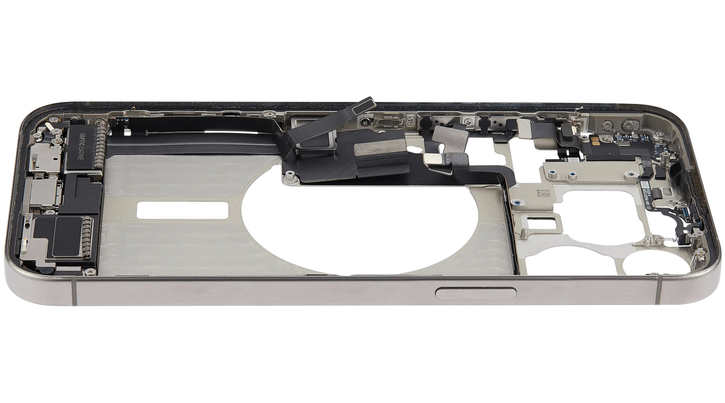 Mid-Frame Housing W/ Charging Port Flex & Small Parts For iPhone 15 Pro Max (EU / Global Version) (Pull) (Natural Titanium)