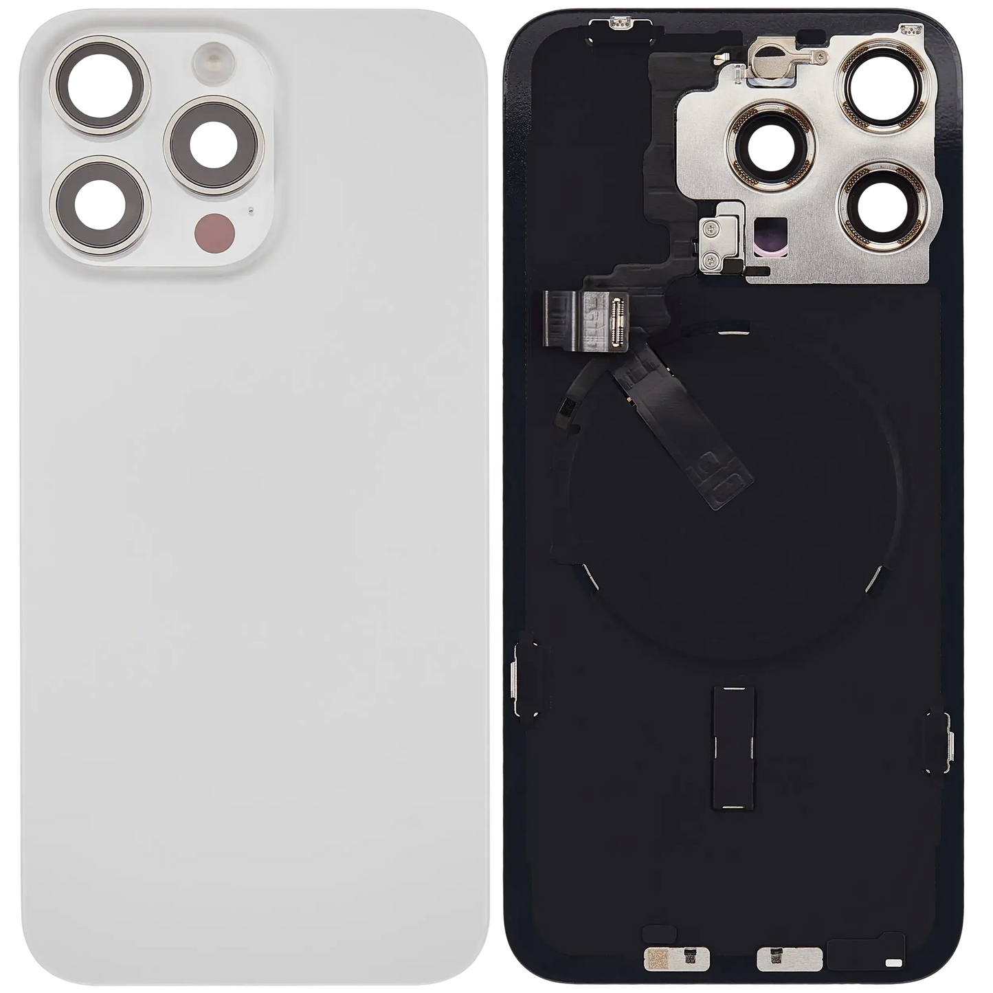 Back Glass w/ MagSafe Magnet & NFC & Flashlight Flex For iPhone 15 Pro Max (Pull) (White Titanium)