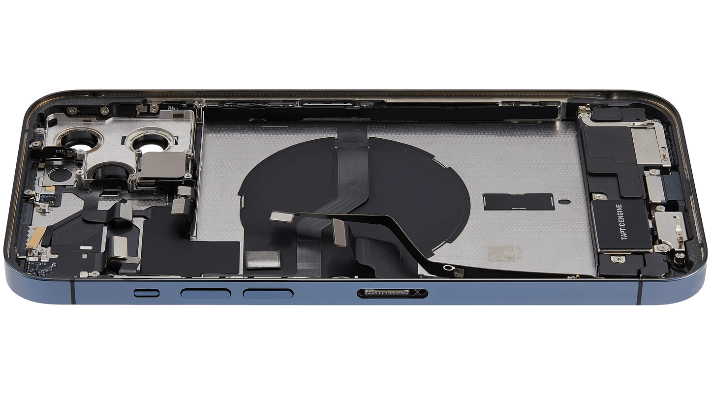 Back Housing W/ Charging Port Flex & Small Parts For iPhone 12 Pro Max (EU / Global Version) (Used OEM) (Pull) (Pacific Blue)
