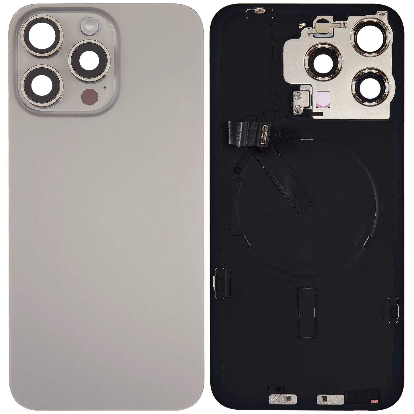 Back Glass w/ MagSafe Magnet & NFC & Flashlight Flex For iPhone 15 Pro Max (Pull) (Natural Titanium)