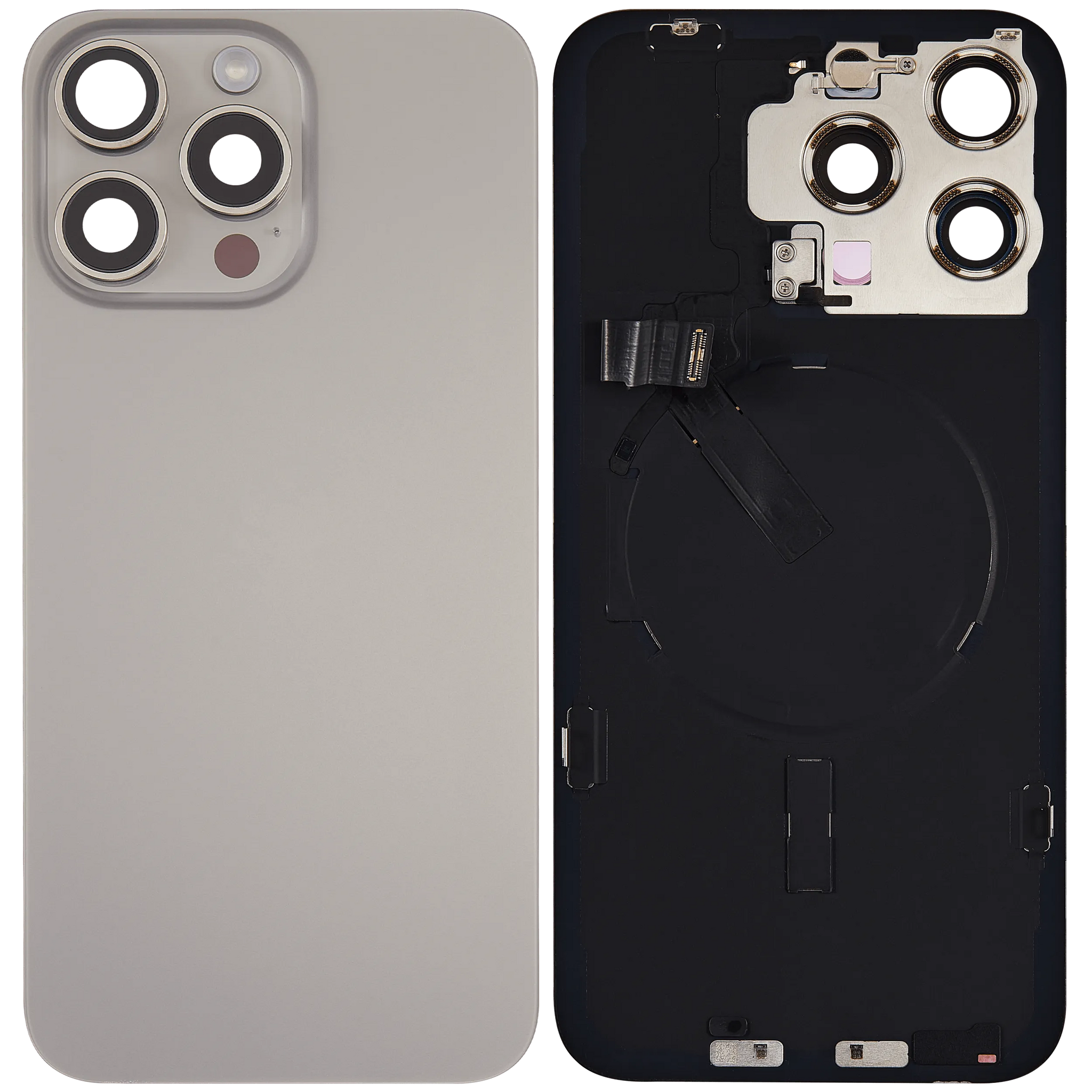 Back Glass w/ MagSafe Magnet & NFC & Flashlight Flex For iPhone 15 Pro Max (Pull) (Natural Titanium)