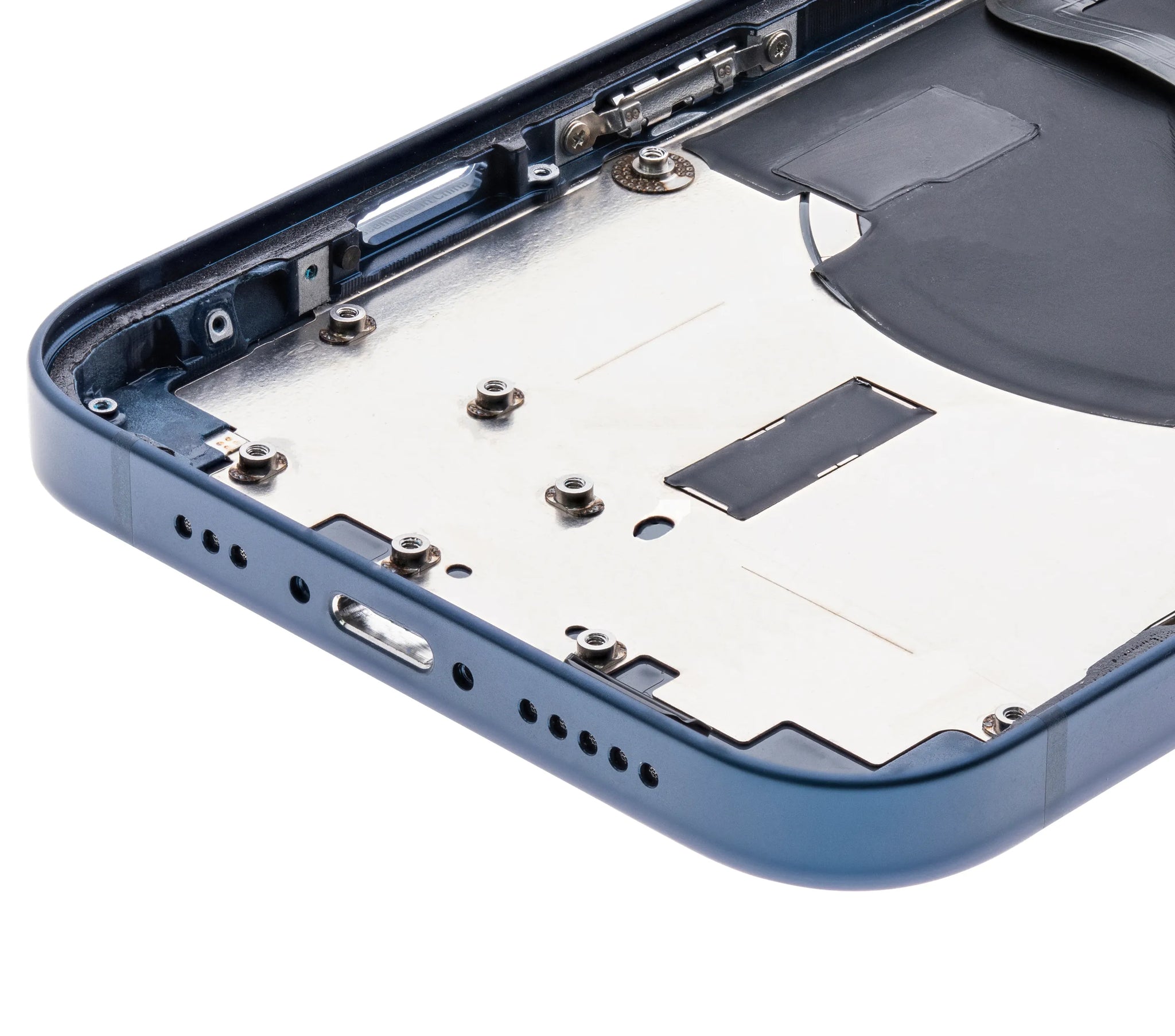Back Housing W/ Charging Port Flex & Small Parts For iPhone 12 (US Version) (Used OEM) (Pull) (Blue)