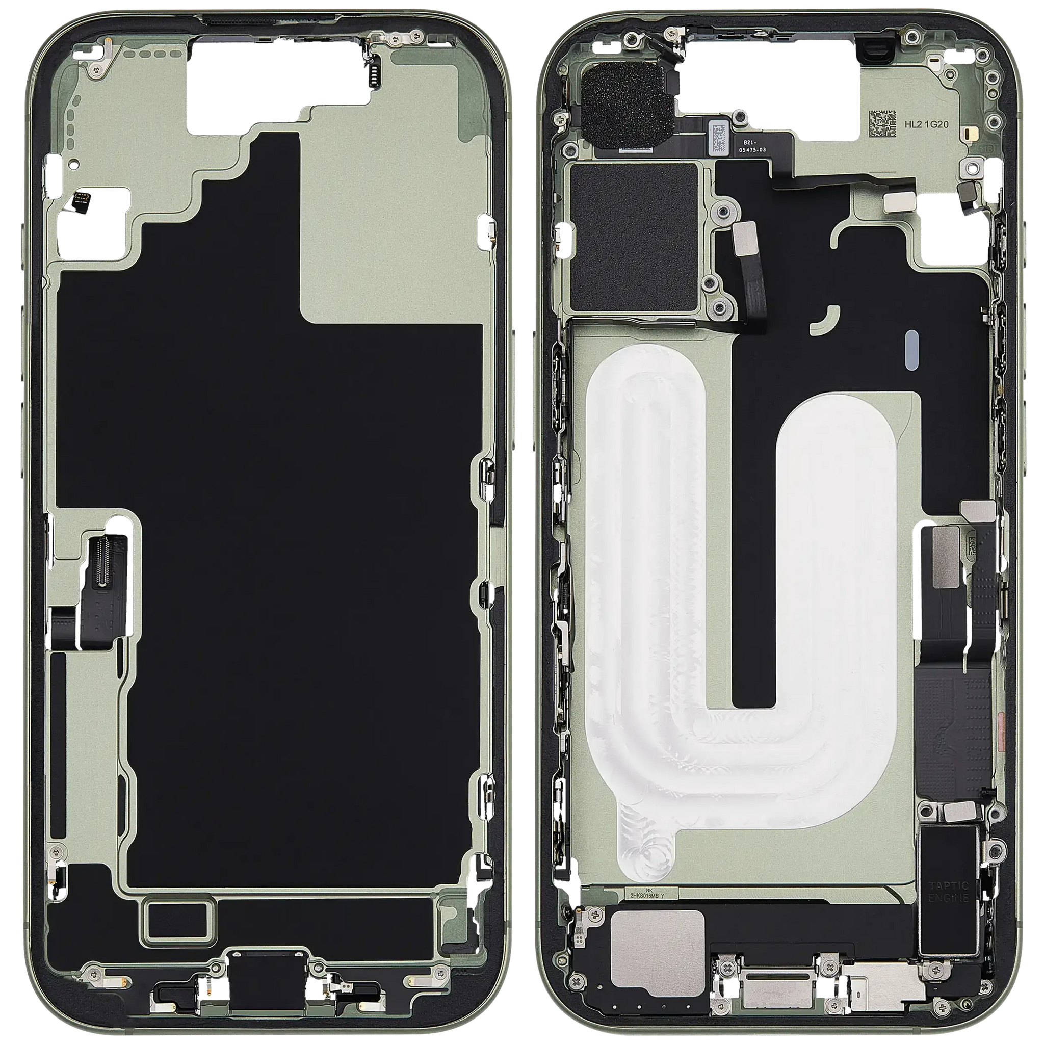 Mid-Frame Housing W/ Charging Port Flex & Small Parts For iPhone 17 (EU / Global Version) (Pull) (Sage)