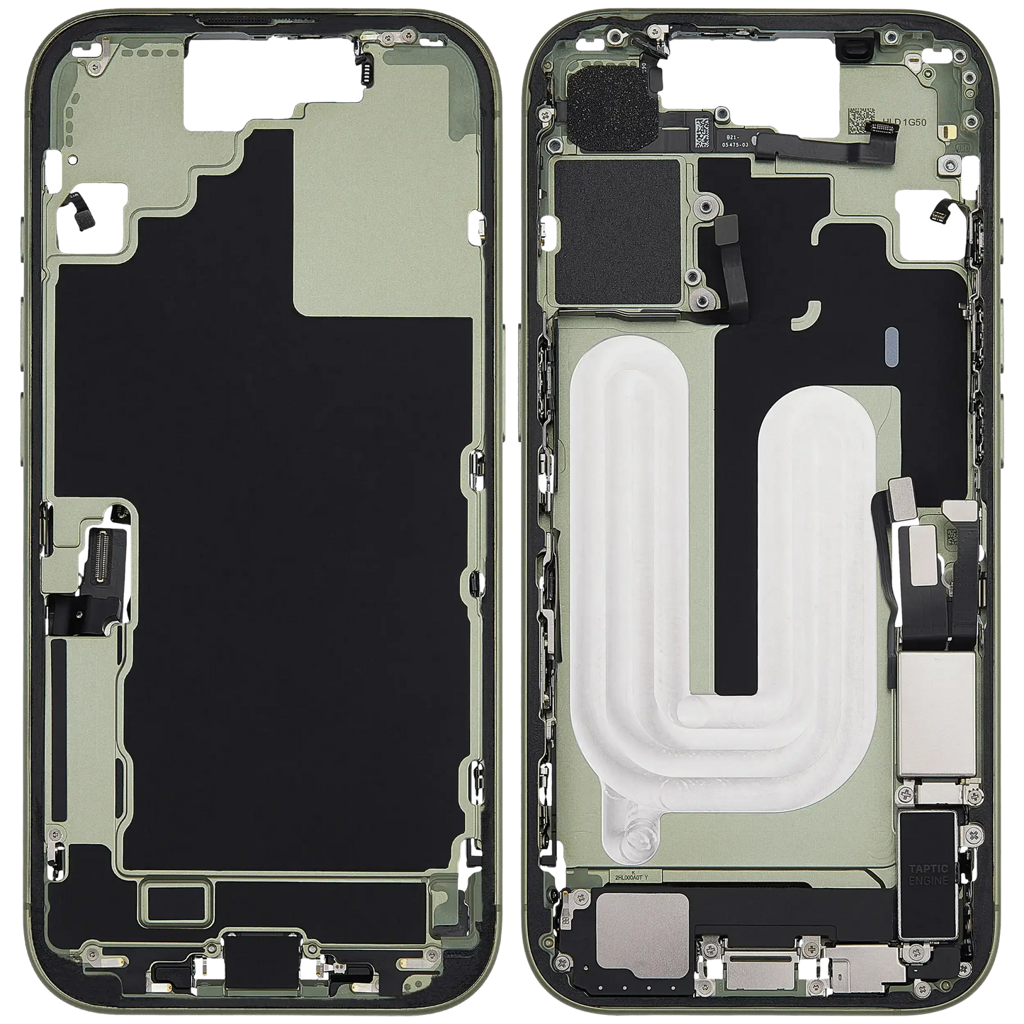 Mid-Frame Housing W/ Charging Port Flex & Small Parts For iPhone 17 (US Version) (Pull) (Sage)