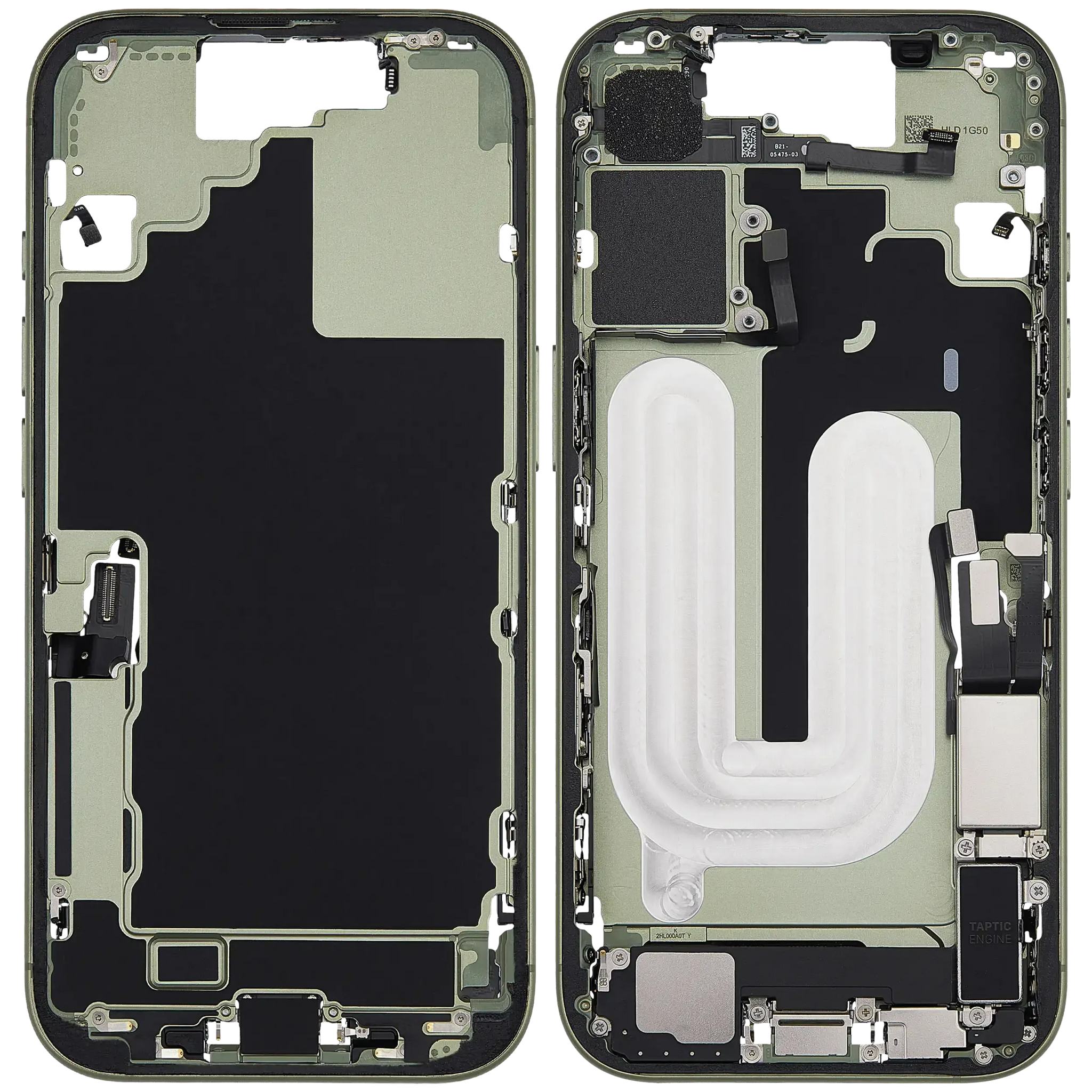 Mid-Frame Housing W/ Charging Port Flex & Small Parts For iPhone 17 (US Version) (Pull) (Sage)