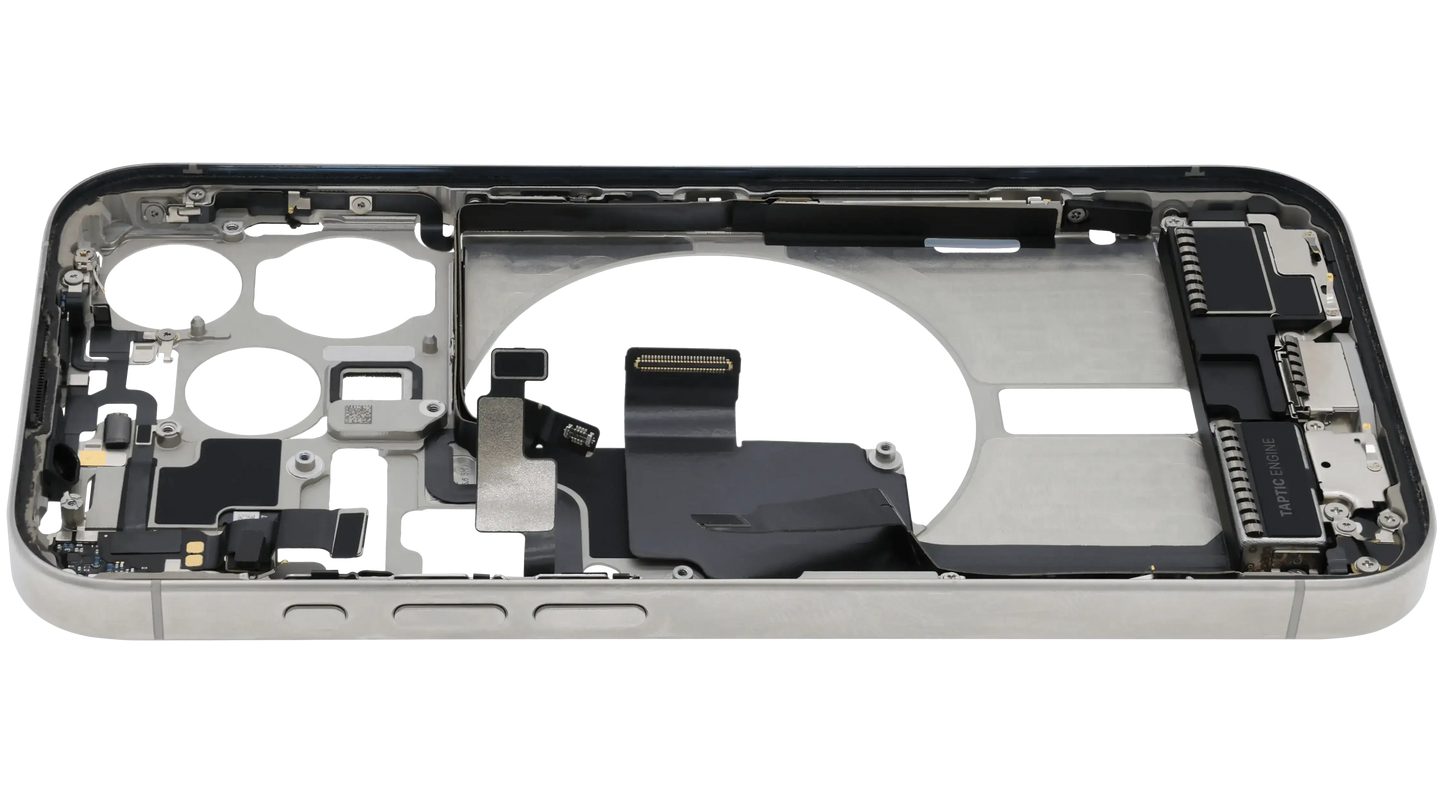 Mid-Frame Housing W/ Charging Port Flex & Small Parts For iPhone 15 Pro (US Version) (Pull) (White Titanium)