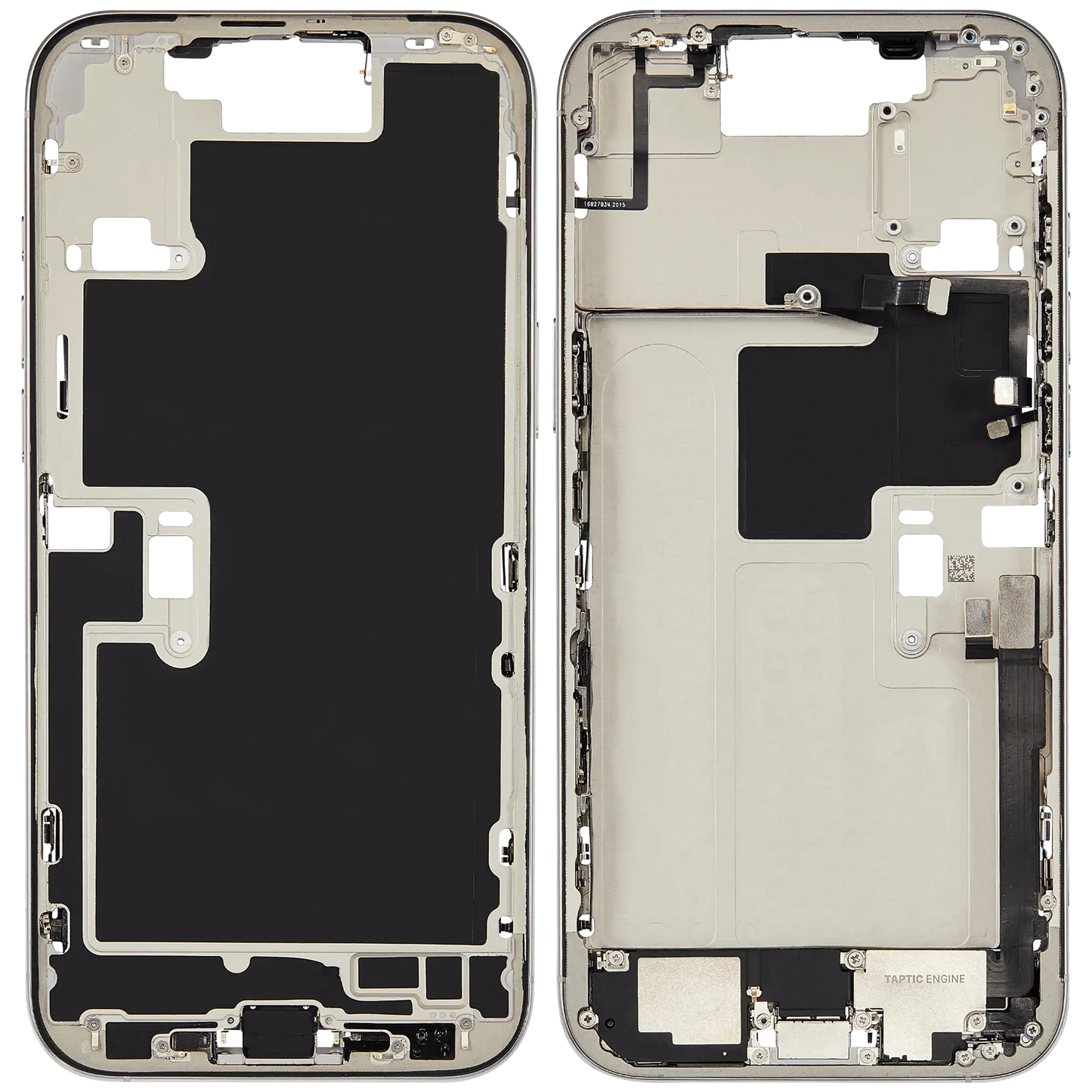 Mid-Frame Housing W/ Charging Port Flex & Small Parts For iPhone 16 Pro Max (EU / Global Version) (Used OEM Pull: Grade C) (White Titanium)