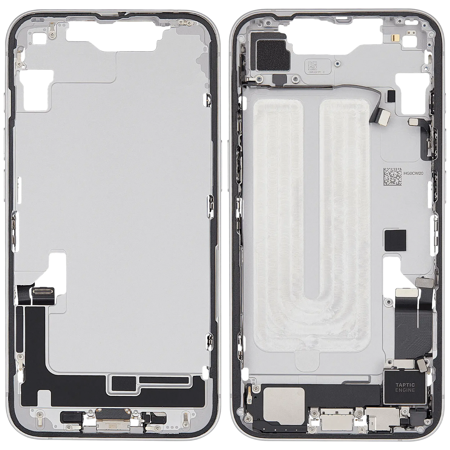 Mid-Frame Housing W/ Charging Port Flex & Small Parts For iPhone 16e (EU / Global Version) (Pull) (White)