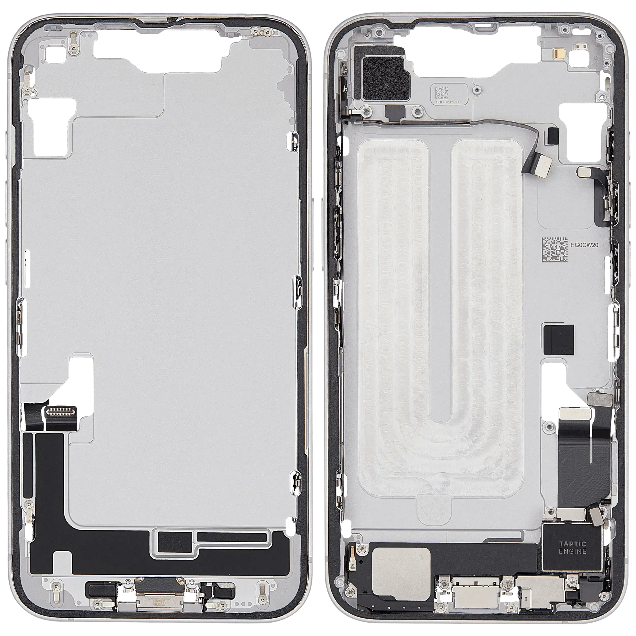 Mid-Frame Housing W/ Charging Port Flex & Small Parts For iPhone 16e (EU / Global Version) (Pull) (White)