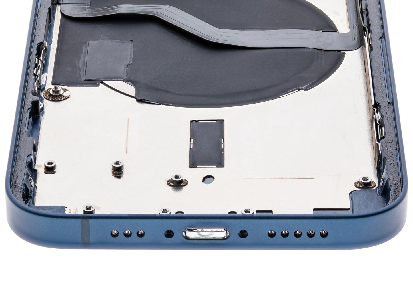 Back Housing W/ Charging Port Flex & Small Parts For iPhone 12 (US Version) (Used OEM) (Pull) (Blue)