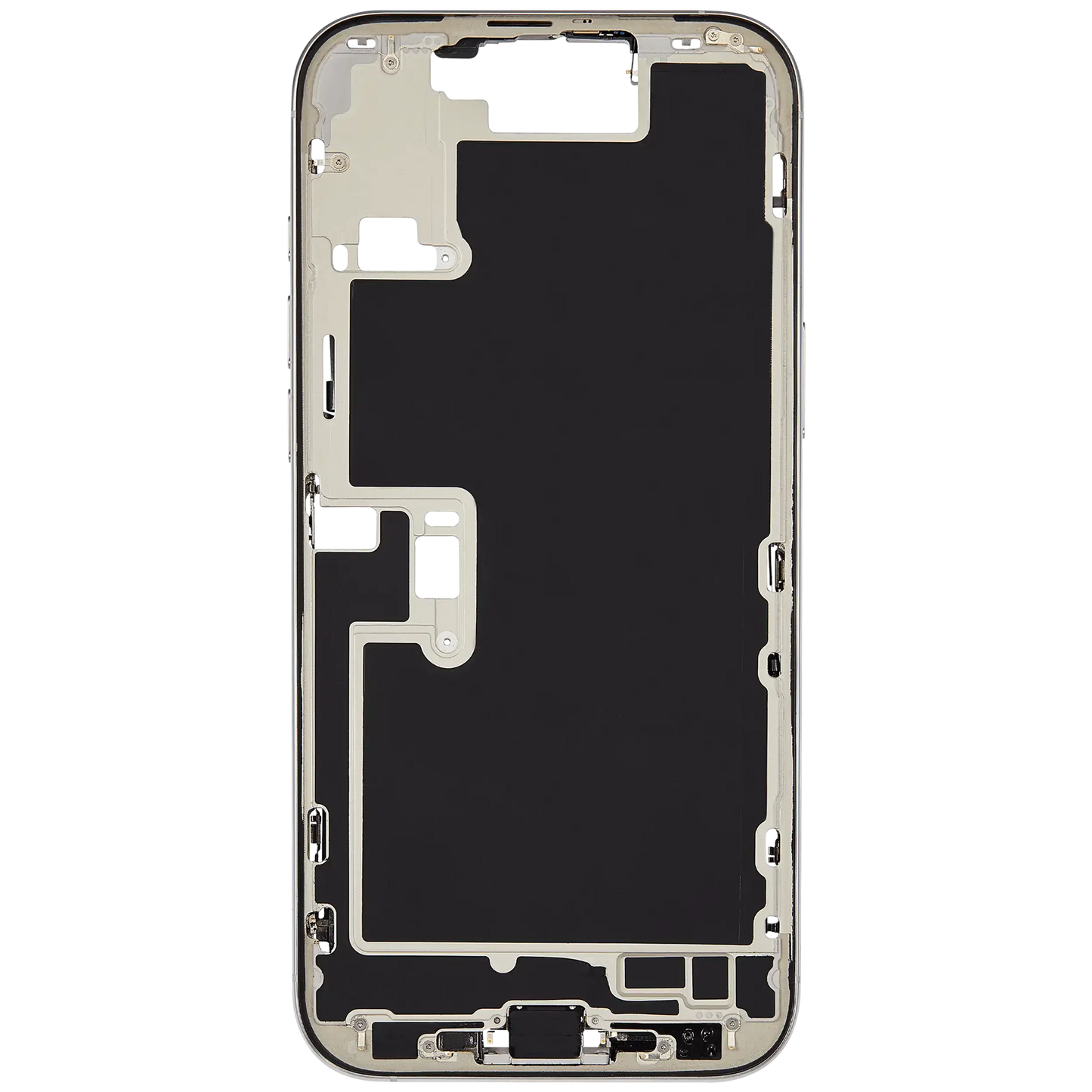 Mid-Frame Housing W/ Charging Port Flex & Small Parts For iPhone 16 Pro Max (EU / Global Version) (Used OEM Pull: Grade C) (White Titanium)