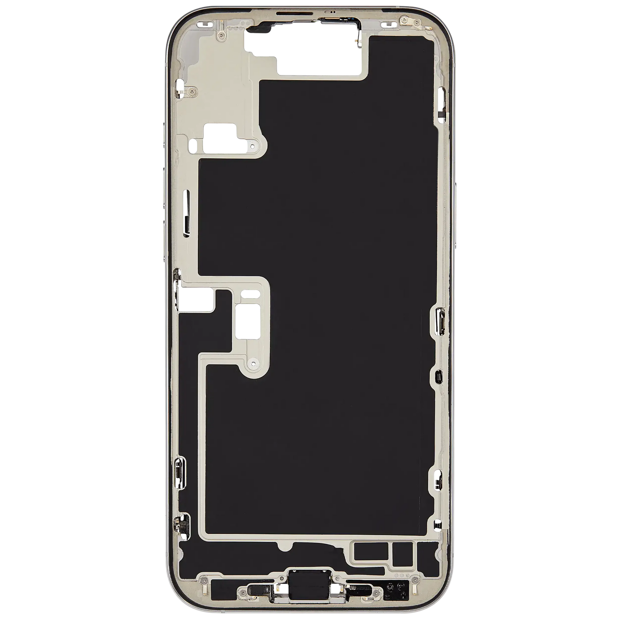 Mid-Frame Housing W/ Charging Port Flex & Small Parts For iPhone 16 Pro Max (EU / Global Version) (Used OEM Pull: Grade C) (White Titanium)