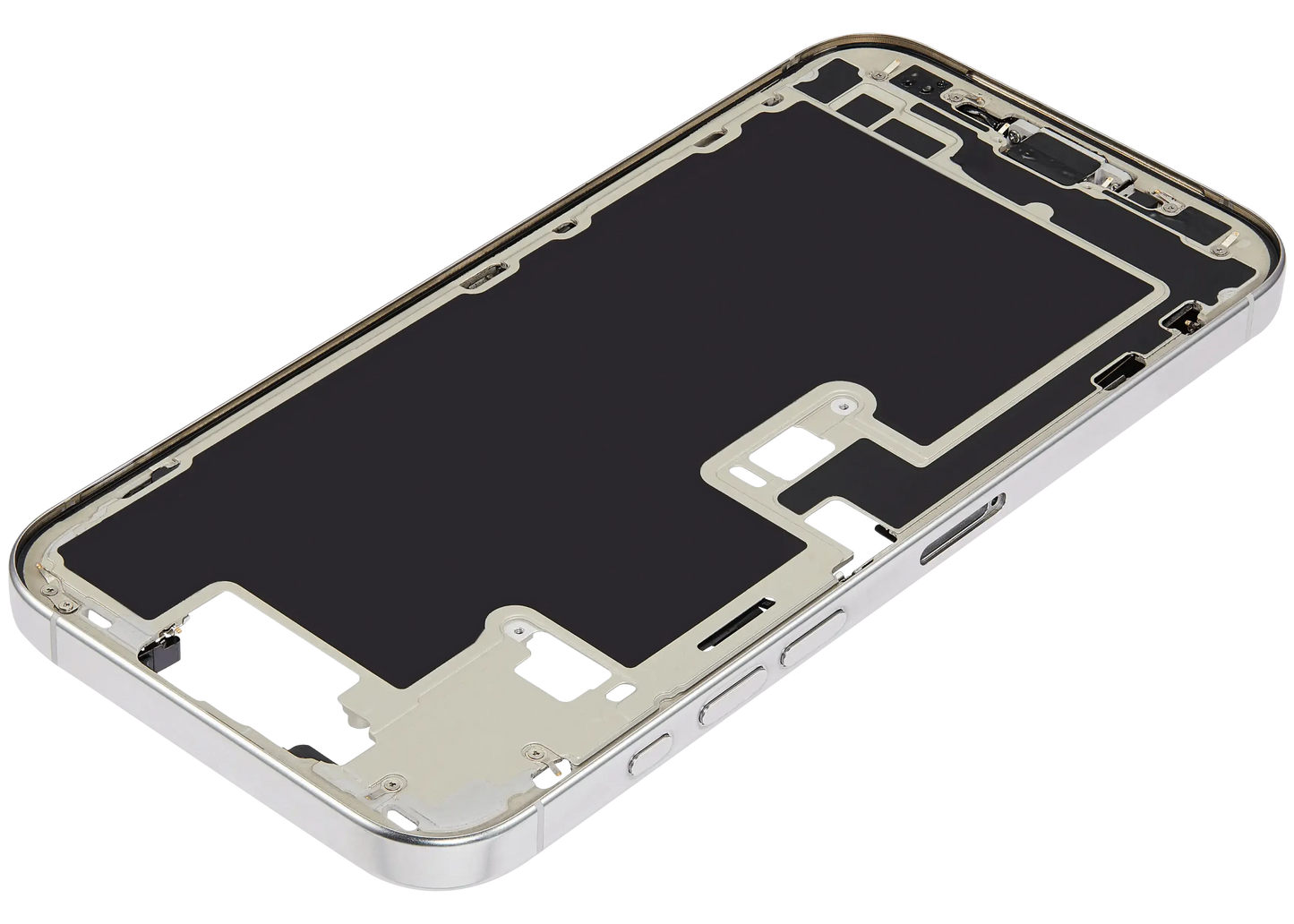 Mid-Frame Housing W/ Charging Port Flex & Small Parts For iPhone 16 Pro Max (EU / Global Version) (Used OEM Pull: Grade C) (White Titanium)