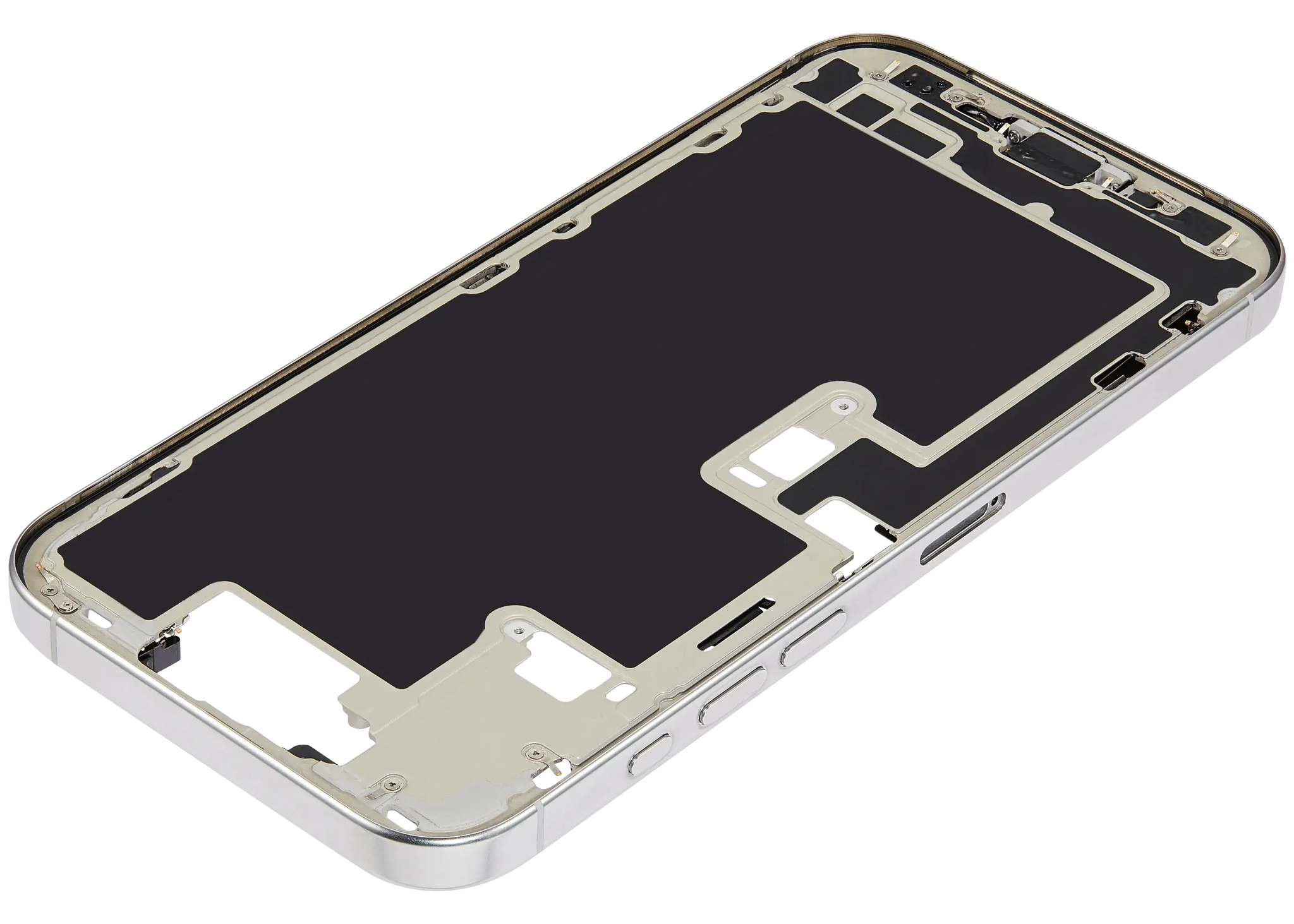 Mid-Frame Housing W/ Charging Port Flex & Small Parts For iPhone 16 Pro Max (EU / Global Version) (Used OEM Pull: Grade C) (White Titanium)