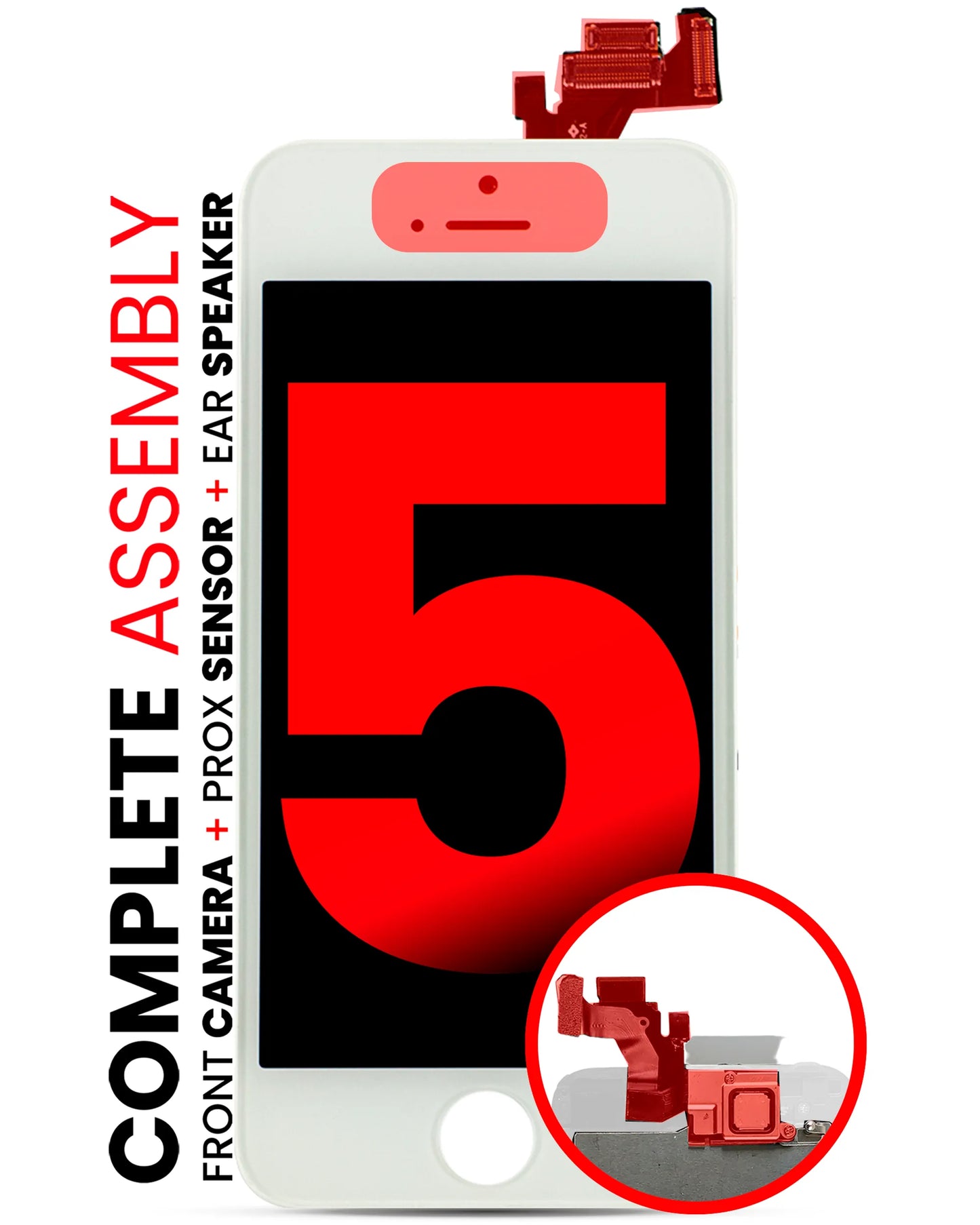Complete LCD Assembly For iPhone 5 (With Front Camera: Prox Sensor & Ear Speaker) (Incell) (White)