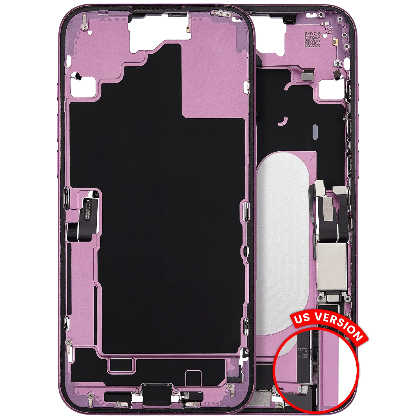 Mid-Frame Housing W/ Charging Port Flex & Small Parts For iPhone 16 Plus (US Version) (Pull) (Pink)
