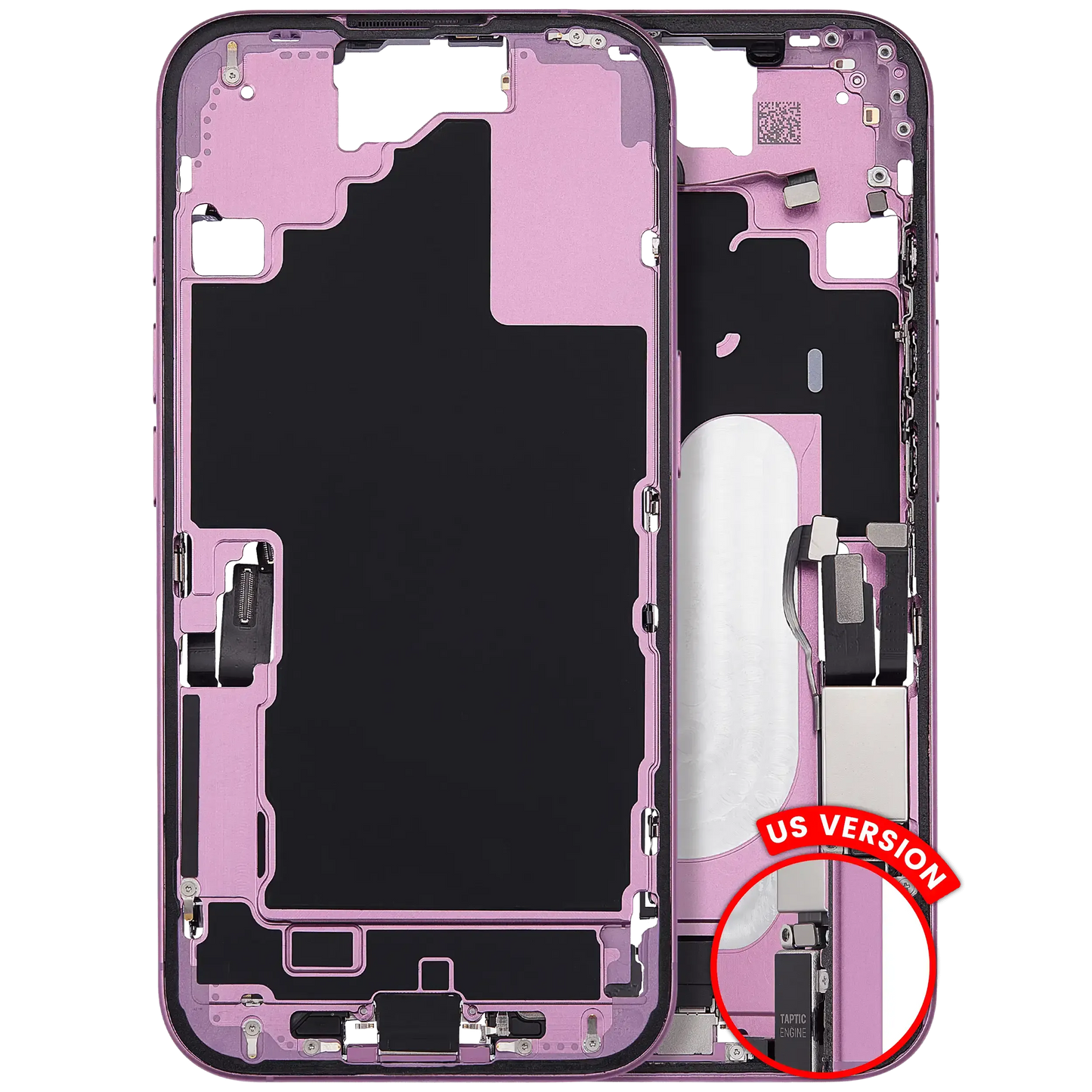 Mid-Frame Housing W/ Charging Port Flex & Small Parts For iPhone 16 (US Version) (Pull) (Pink)