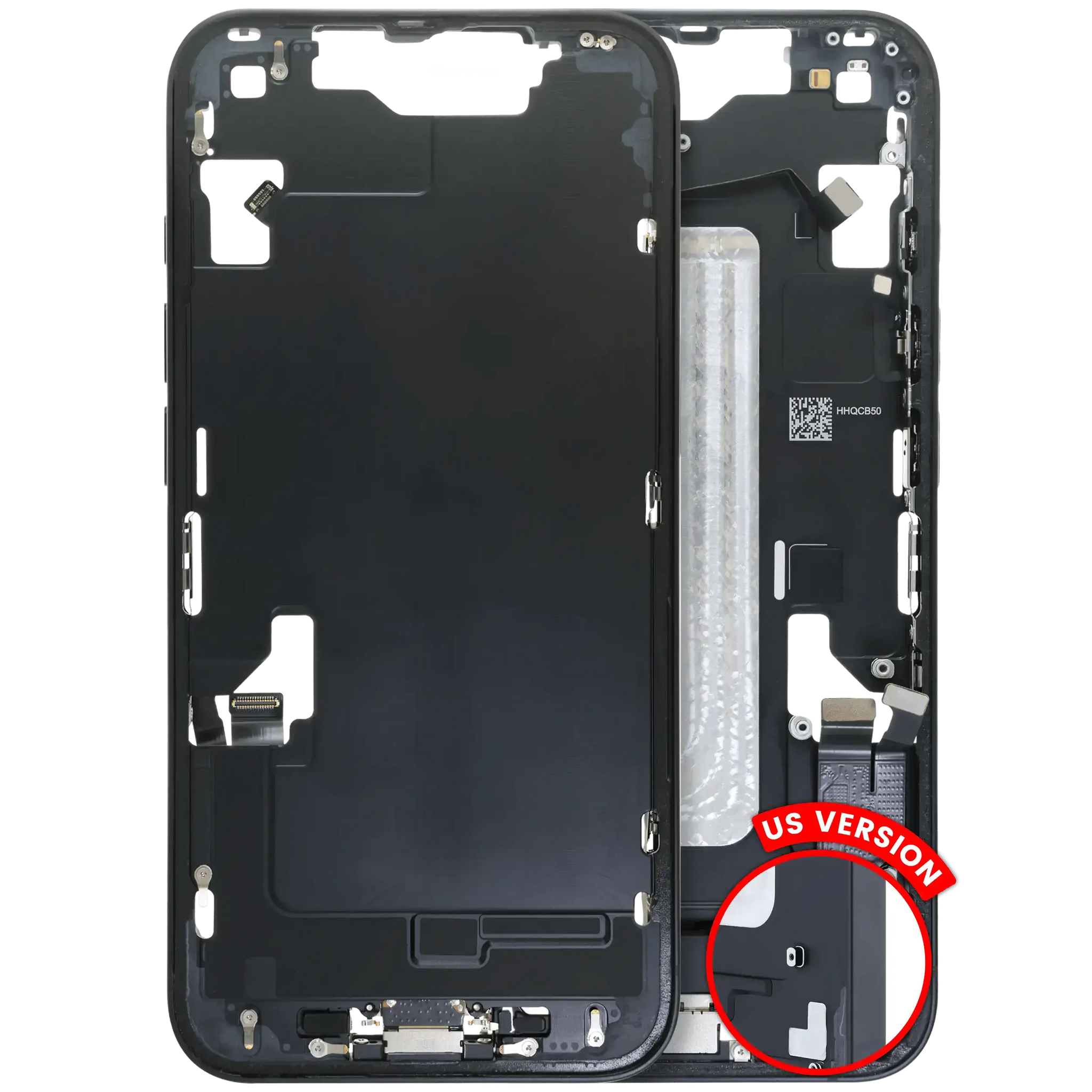 Mid-Frame Housing W/ Charging Port Flex & Small Parts For iPhone 16e (US Version) (Pull) (Black)