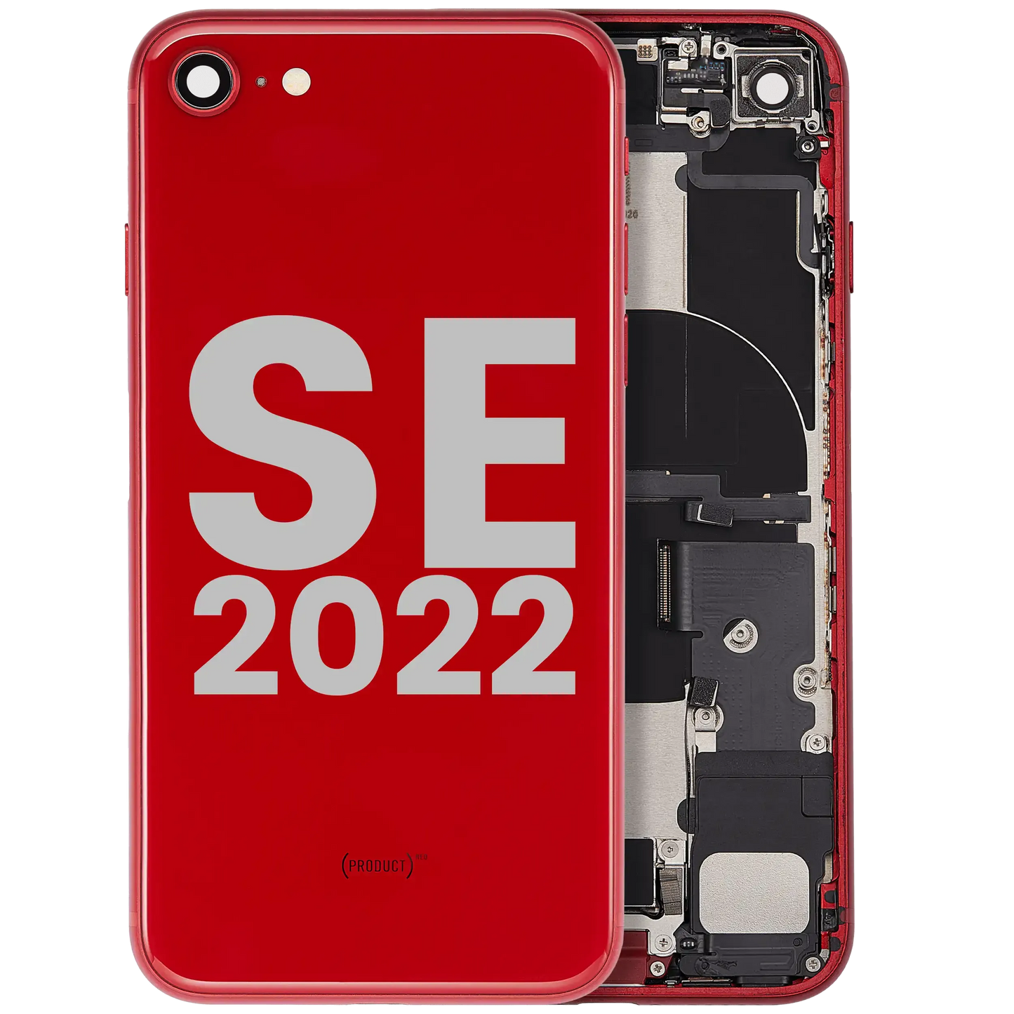 Back Housing W/ Charging Port Flex and Small Components Pre-Installed For iPhone SE (2022) (Used OEM) (Pull) (Red)