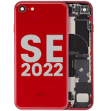 Back Housing W/ Charging Port Flex and Small Components Pre-Installed For iPhone SE (2022) (Used OEM) (Pull) (Red)