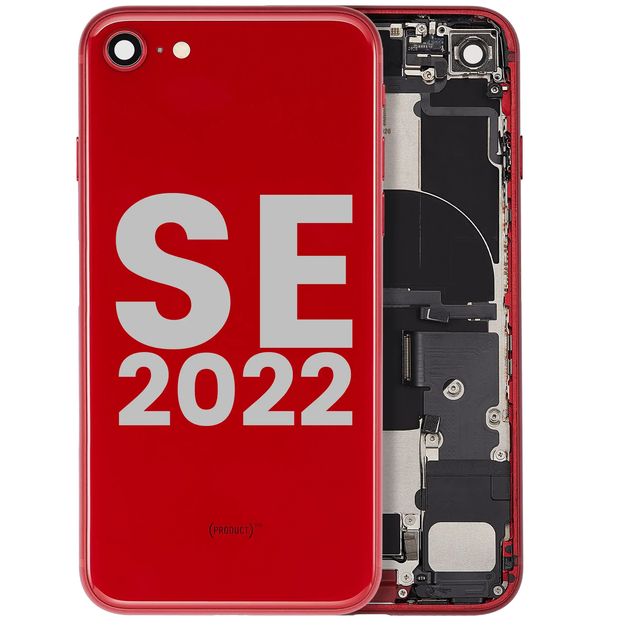 Back Housing W/ Charging Port Flex and Small Components Pre-Installed For iPhone SE (2022) (Used OEM) (Pull) (Red)