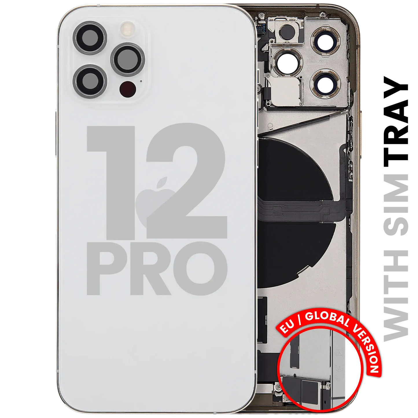Back Housing W/ Charging Port Flex & Small Parts For iPhone 12 Pro (EU / Global Version) (Used OEM) (Pull) (Silver)