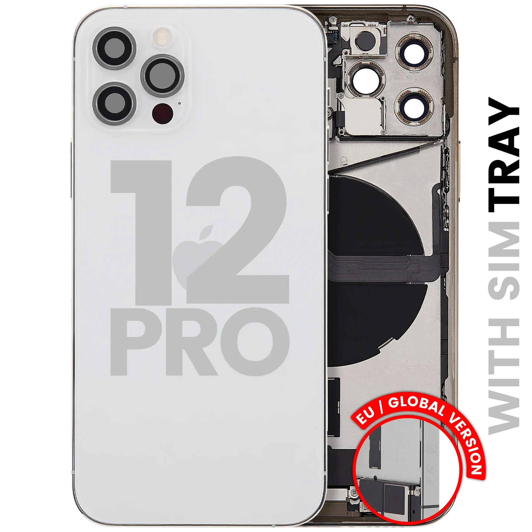 Back Housing W/ Charging Port Flex & Small Parts For iPhone 12 Pro (EU / Global Version) (Used OEM) (Pull) (Silver)
