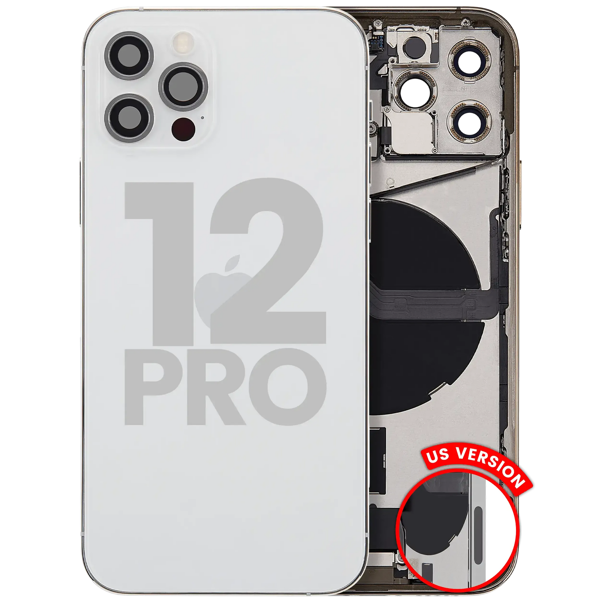 Back Housing W/ Charging Port Flex & Small Parts For iPhone 12 Pro (US Version) (Pull) (Silver)