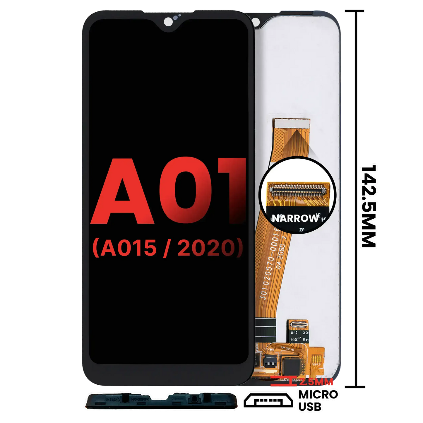 LCD Assembly Without Frame For Samsung Galaxy A01 4G (A015 / 2020) (Global Model) (Micro USB Frame) (Aftermarket) (All Colors)