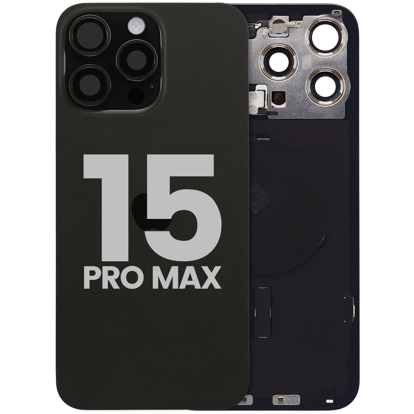 Back Glass w/ MagSafe Magnet & NFC & Flashlight Flex For iPhone 15 Pro Max (Pull) (Black Titanium)