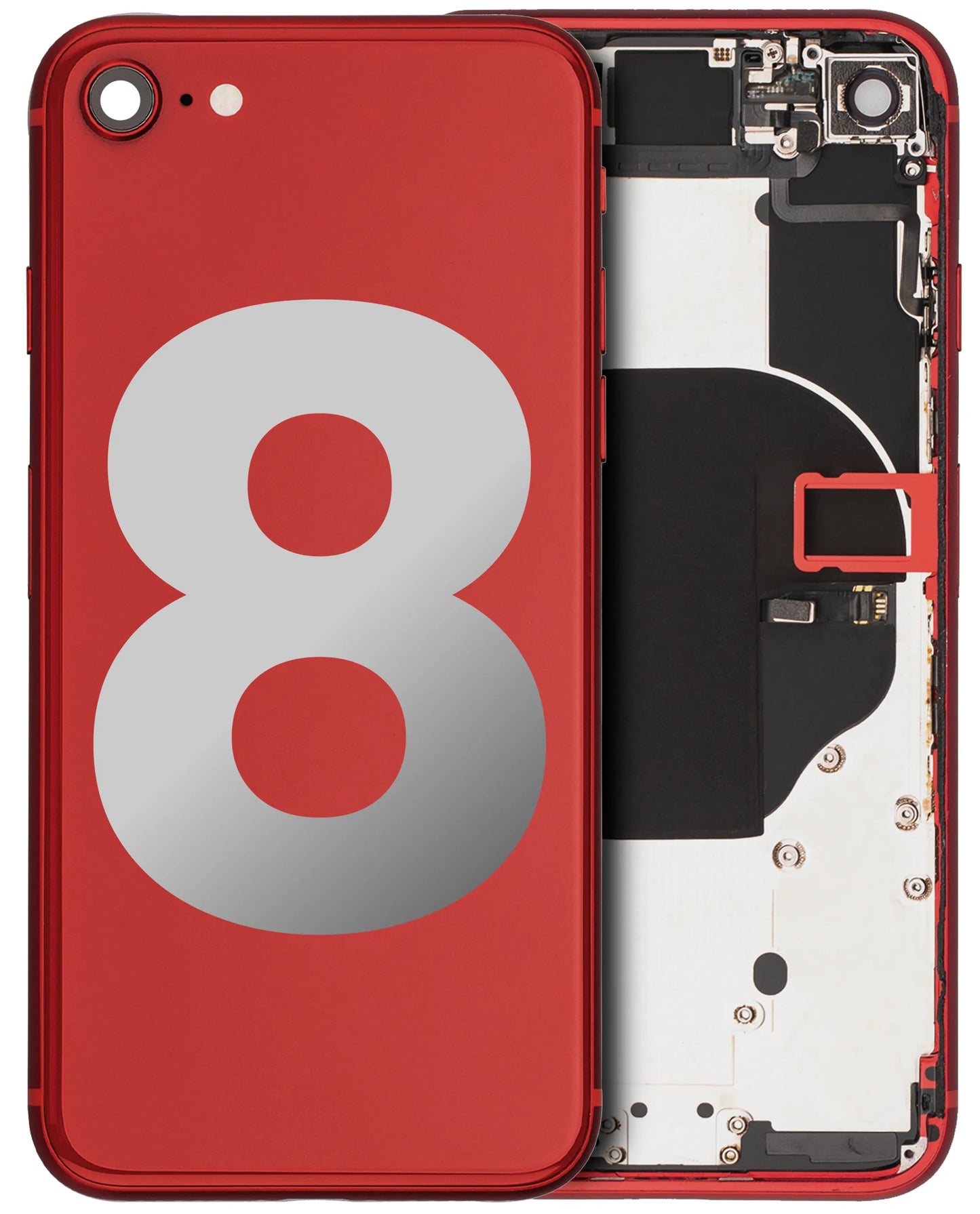 Back Housing W/ Small Components Pre-Installed For iPhone 8 (Pull) (Red)