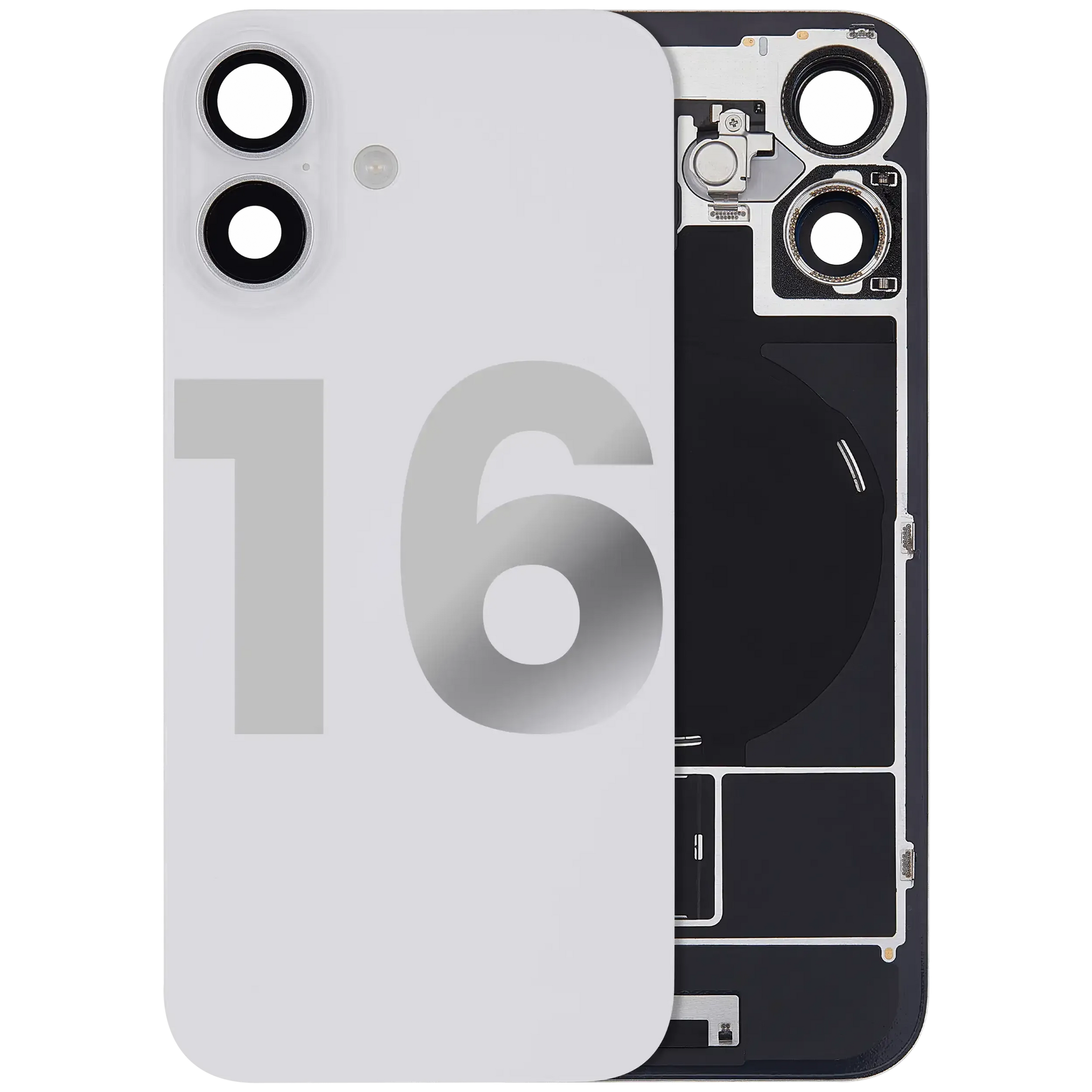 Back Glass w/ MagSafe Magnet & NFC & Flashlight Flex For iPhone 16 (Pull) (White)