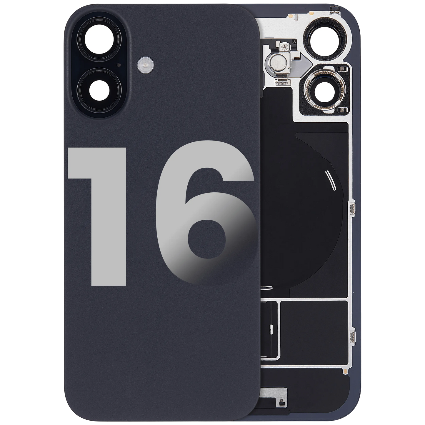 Back Glass w/ MagSafe Magnet & NFC & Flashlight Flex For iPhone 16 (Pull) (Black)