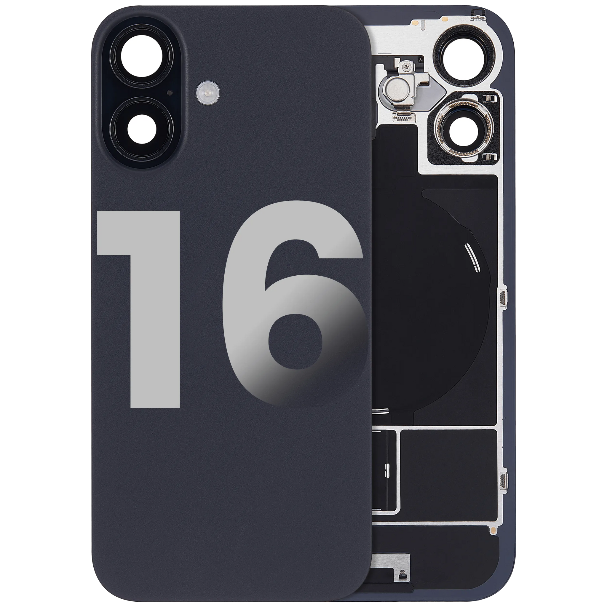 Back Glass w/ MagSafe Magnet & NFC & Flashlight Flex For iPhone 16 (Pull) (Black)