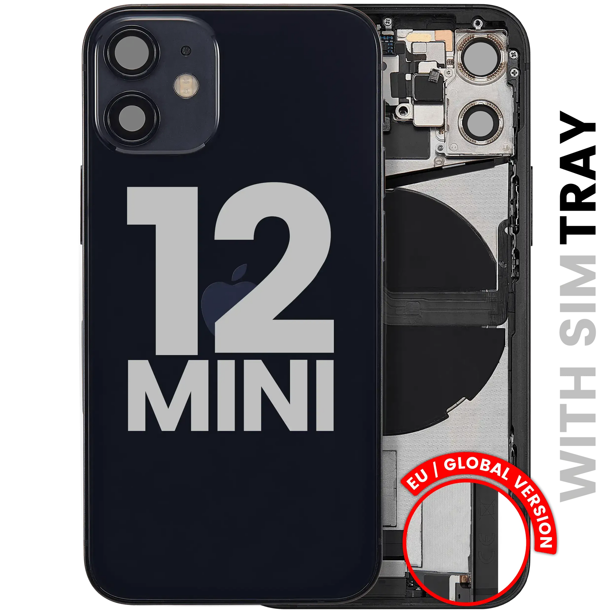 Back Housing W/ Charging Port Flex & Small Parts For iPhone 12 Mini (EU / Global Version) (Pull) (Black)